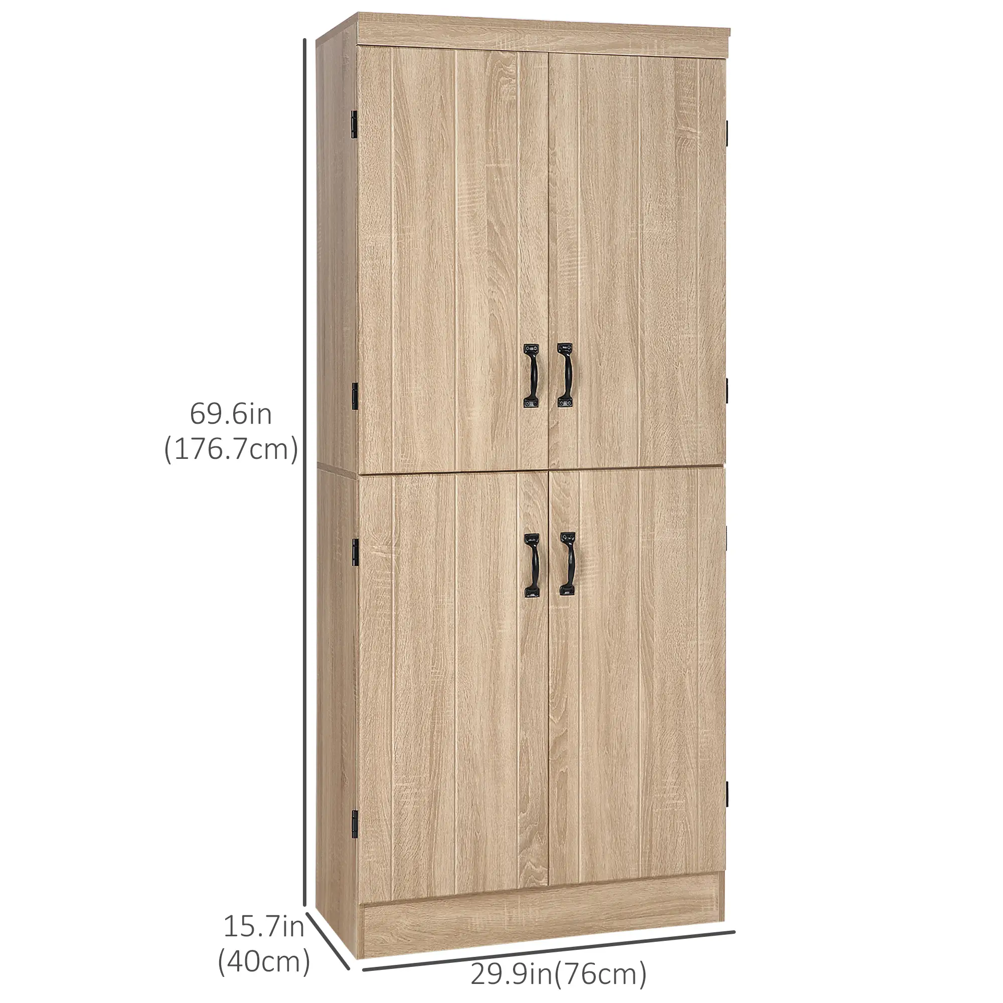 4-Door Storage Cabinet, Freestanding Pantry, Adjustable Shelves, 70", Natural - Image 3