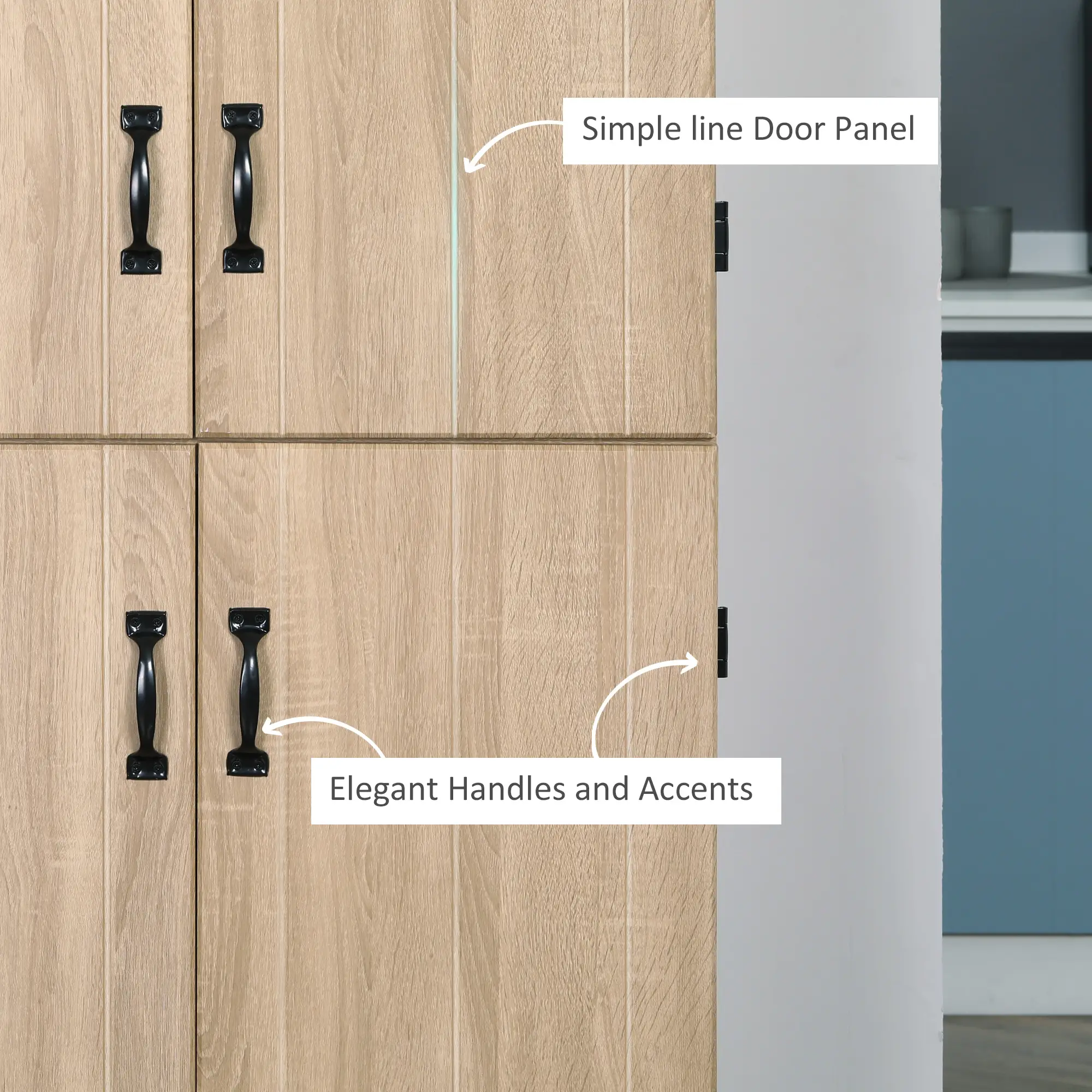 4-Door Storage Cabinet, Freestanding Pantry, Adjustable Shelves, 70", Natural - Image 7
