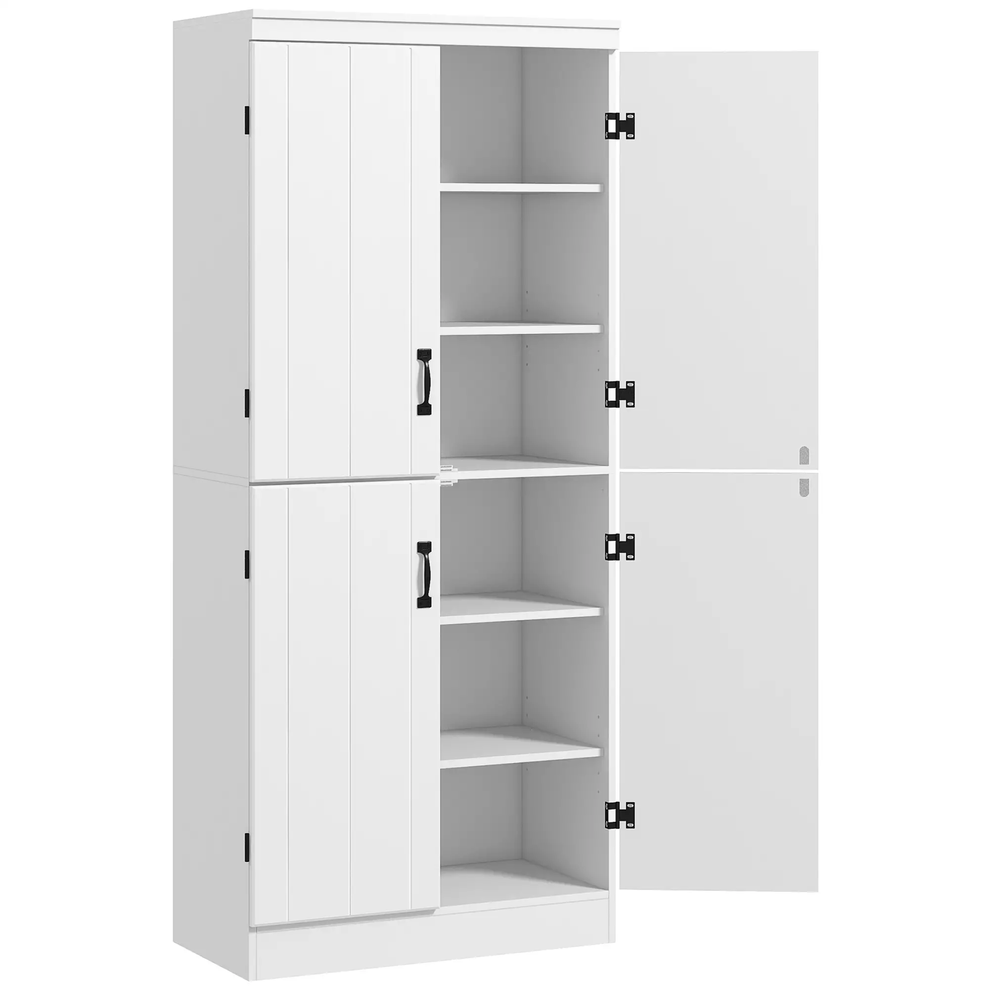 4-Door Storage Cabinet, Freestanding Pantry with Adjustable Shelves, 70", White - Image 11
