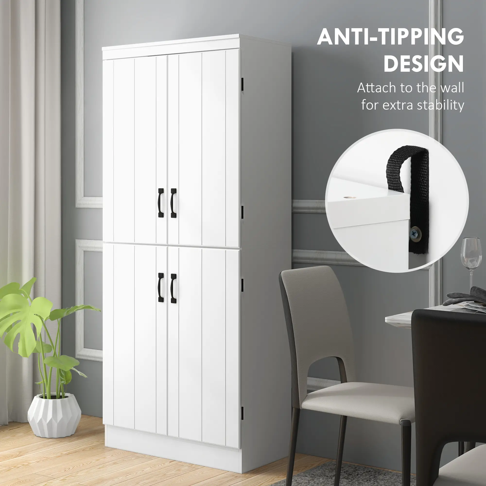 4-Door Storage Cabinet, Freestanding Pantry with Adjustable Shelves, 70", White - Image 6