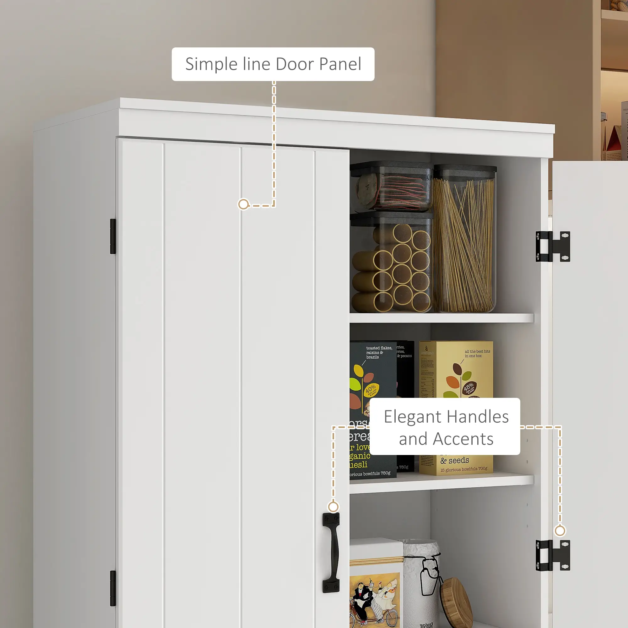 4-Door Storage Cabinet, Freestanding Pantry with Adjustable Shelves, 70", White - Image 7