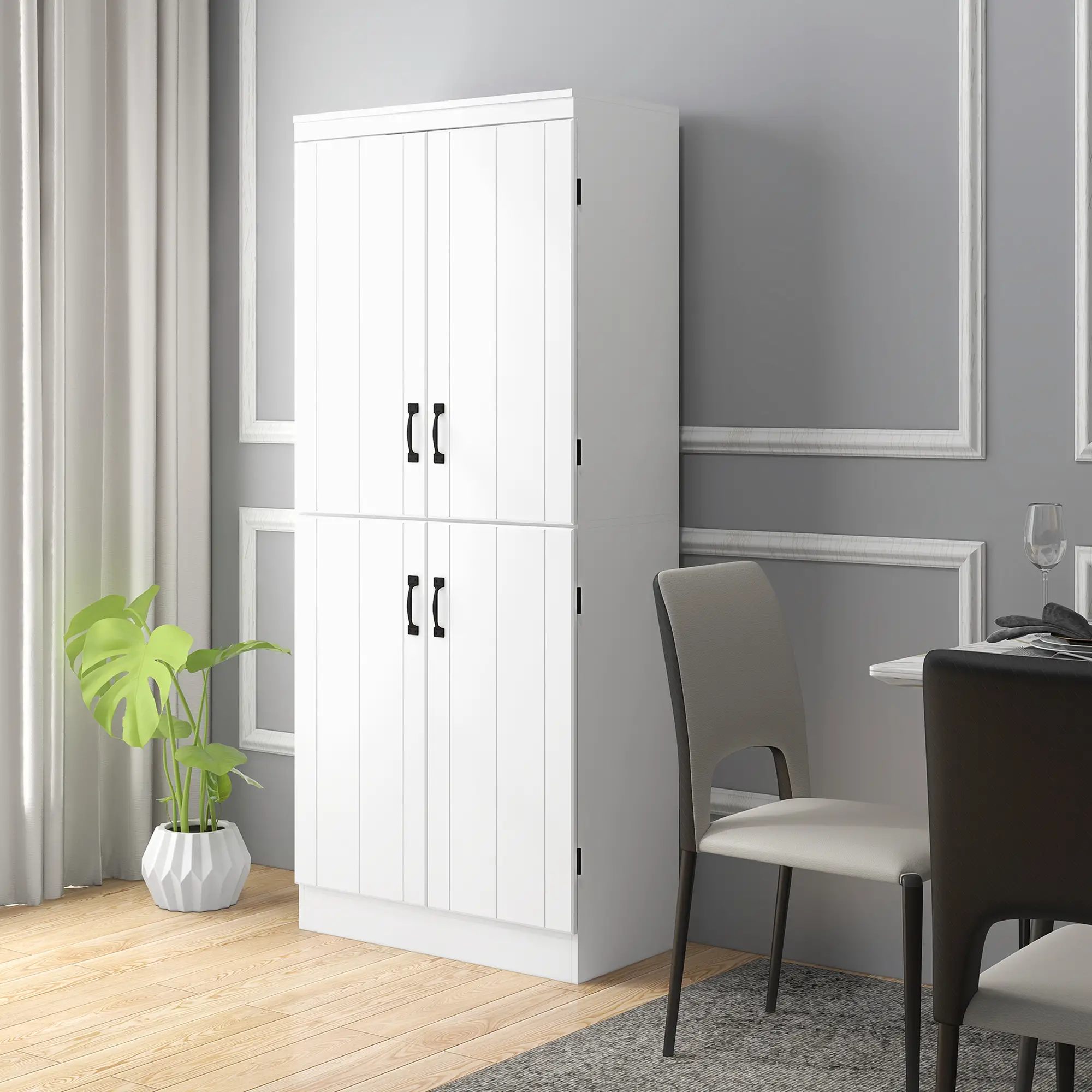 4-Door Storage Cabinet, Freestanding Pantry with Adjustable Shelves, 70", White - Image 8