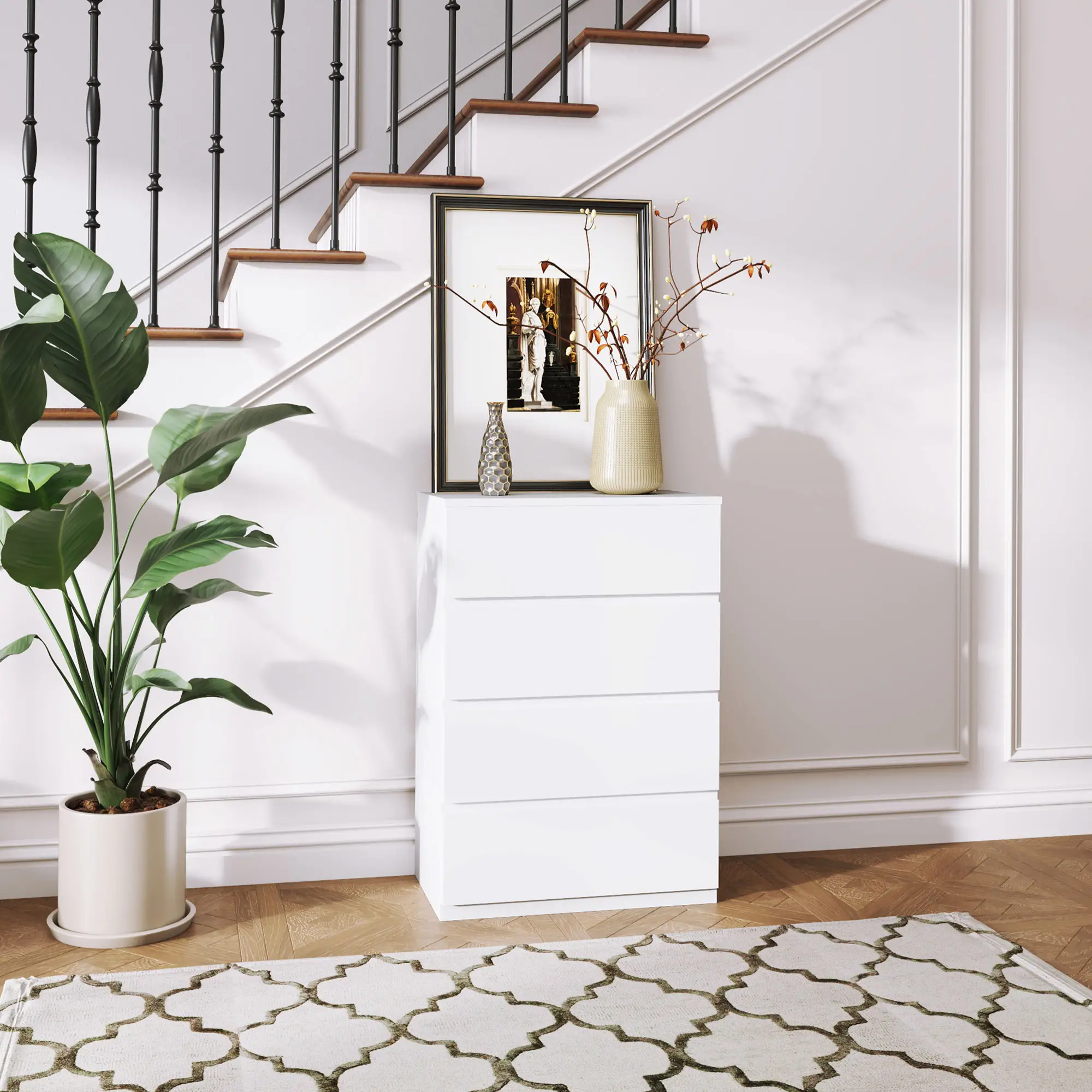 4 Drawer Chest, Freestanding Storage Unit, White - Image 2