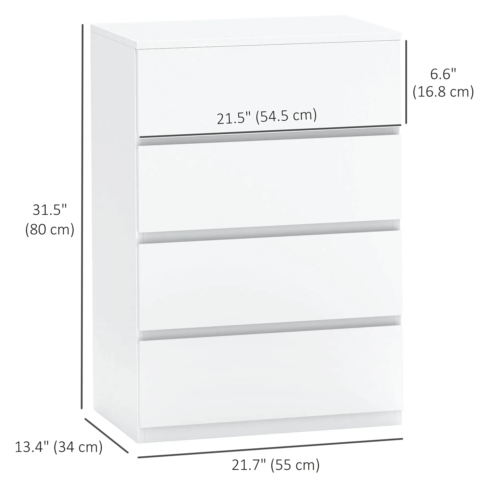 4 Drawer Chest, Freestanding Storage Unit, White - Image 3