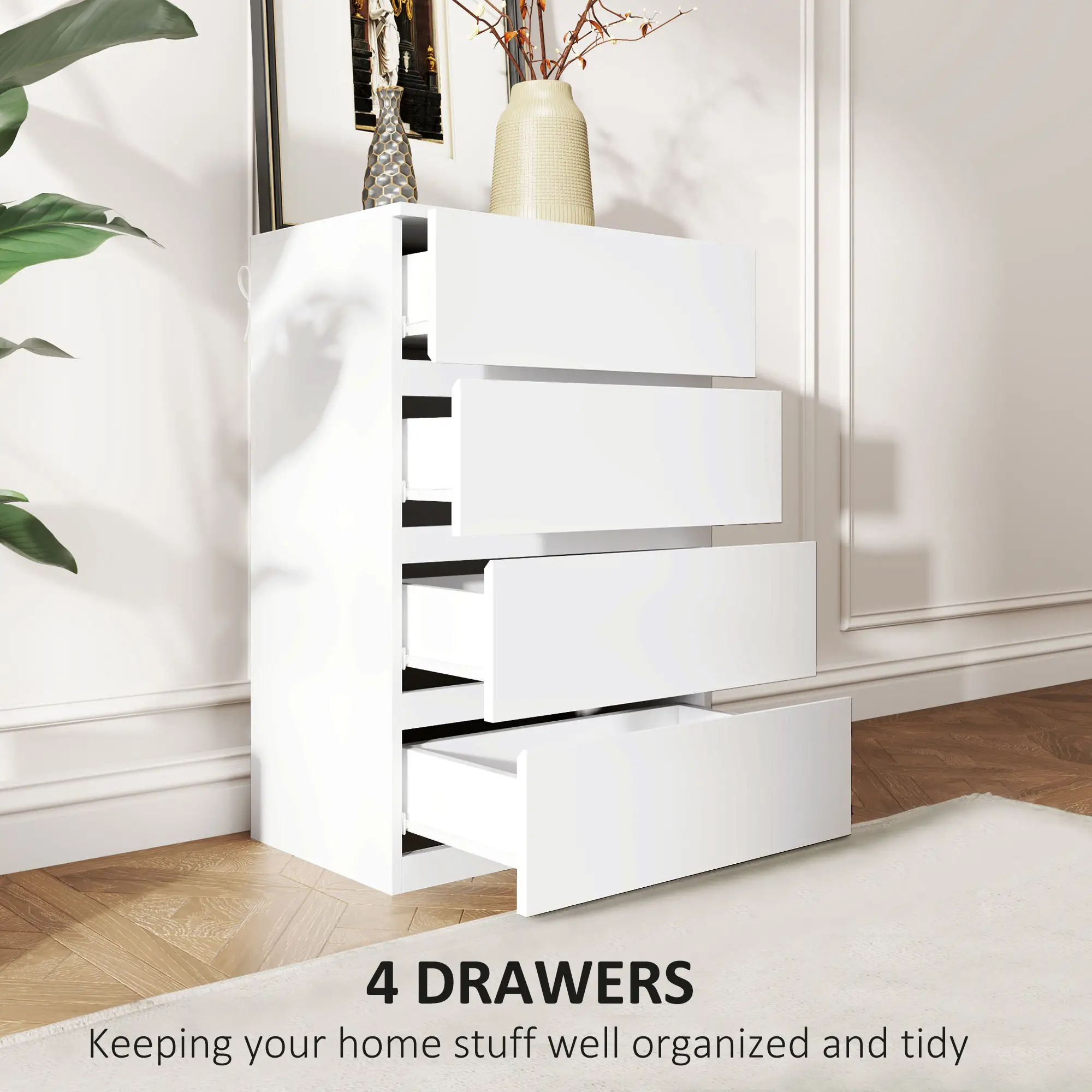 4 Drawer Chest, Freestanding Storage Unit, White - Image 4