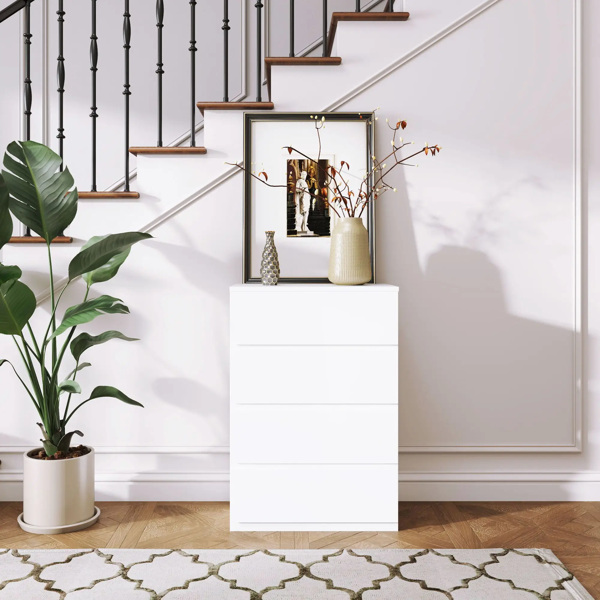 4 Drawer Chest, Freestanding Storage Unit, White - Image 6