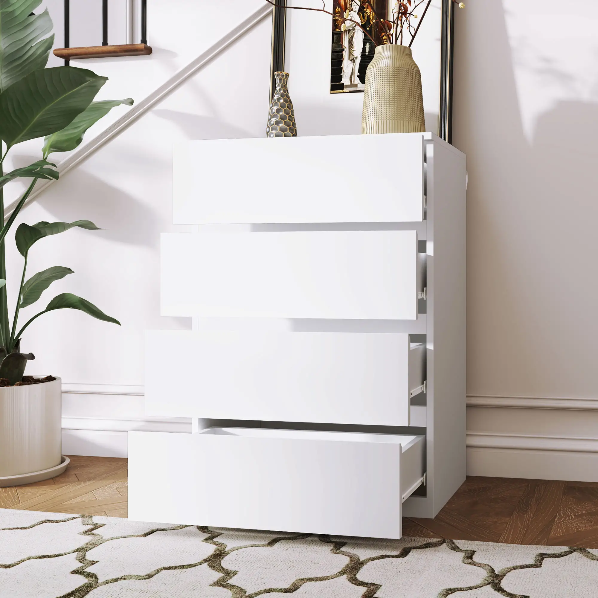 4 Drawer Chest, Freestanding Storage Unit, White - Image 7