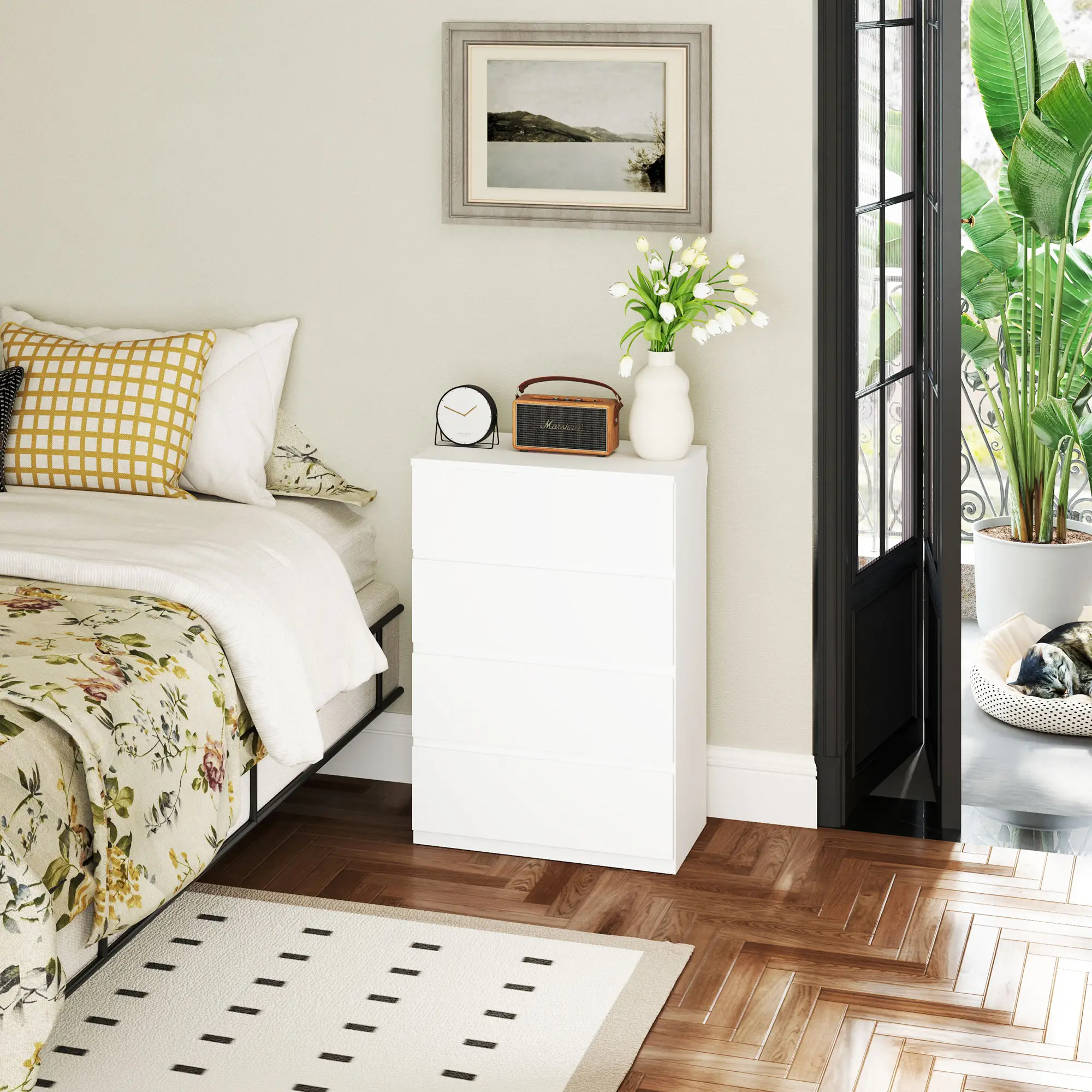 4 Drawer Chest, Freestanding Storage Unit, White - Image 8