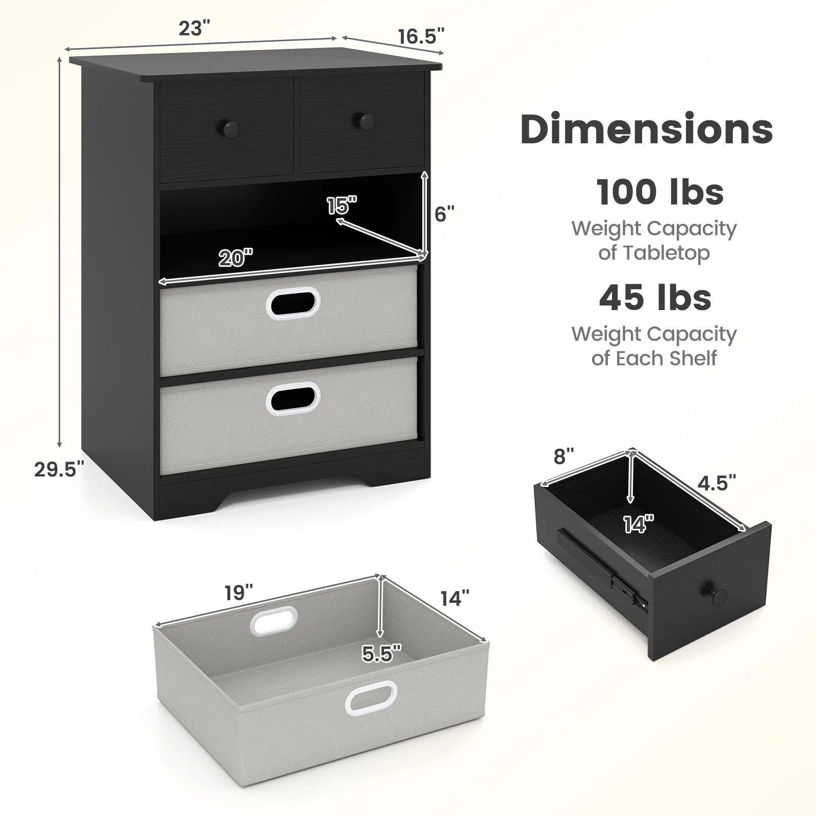 4-Drawer Dresser, Modern Chest Storage Organizer, Black - Image 6