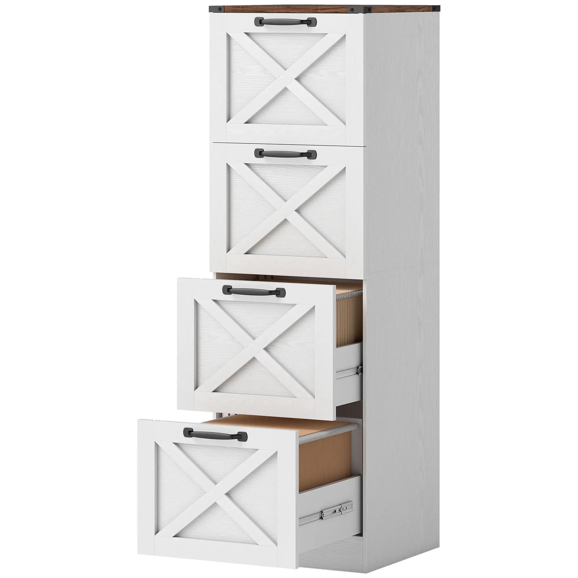 4 Drawer File Cabinet, Vertical Farmhouse Filing Cabinet, White