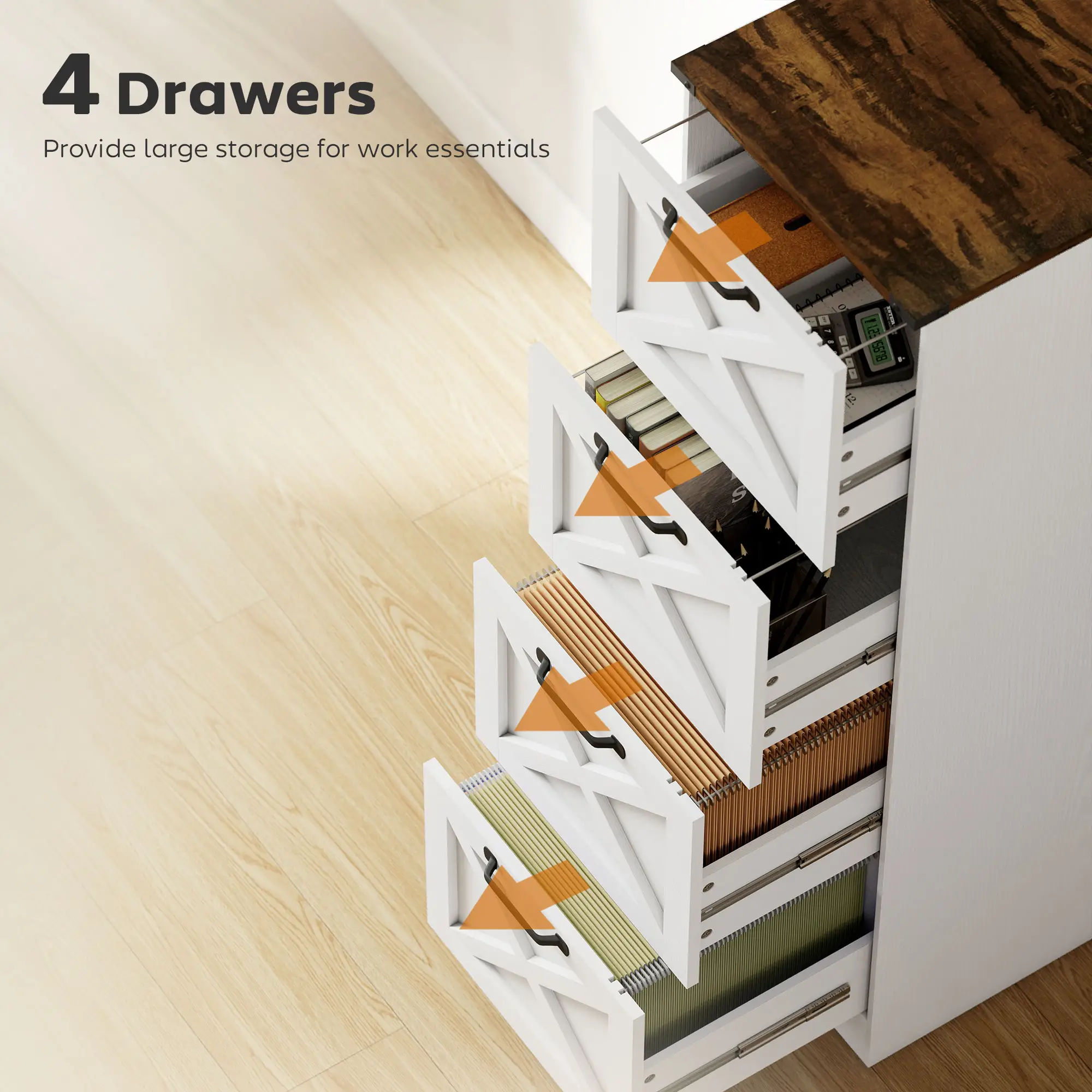 4 Drawer File Cabinet, Vertical Farmhouse Filing Cabinet, White - Image 5