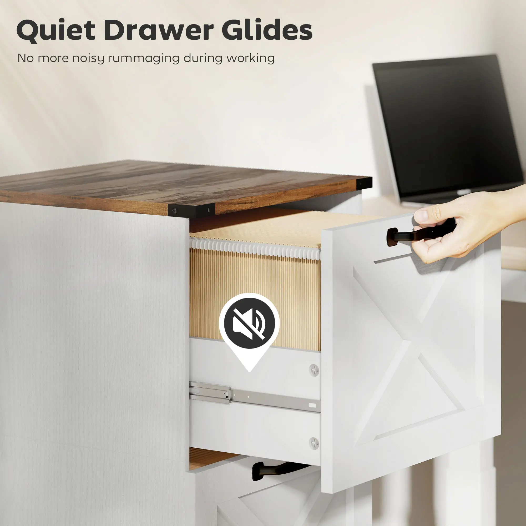 4 Drawer File Cabinet, Vertical Farmhouse Filing Cabinet, White - Image 7