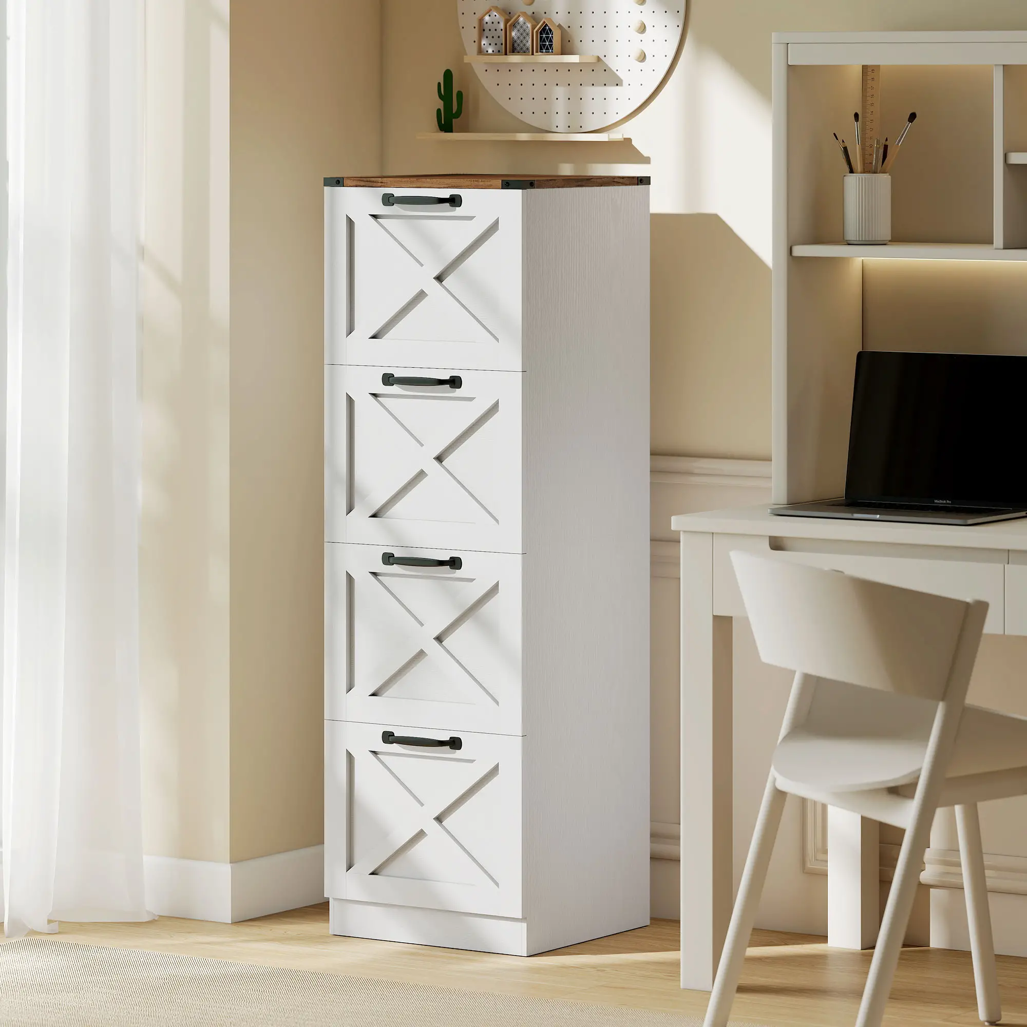 4 Drawer File Cabinet, Vertical Farmhouse Filing Cabinet, White - Image 8