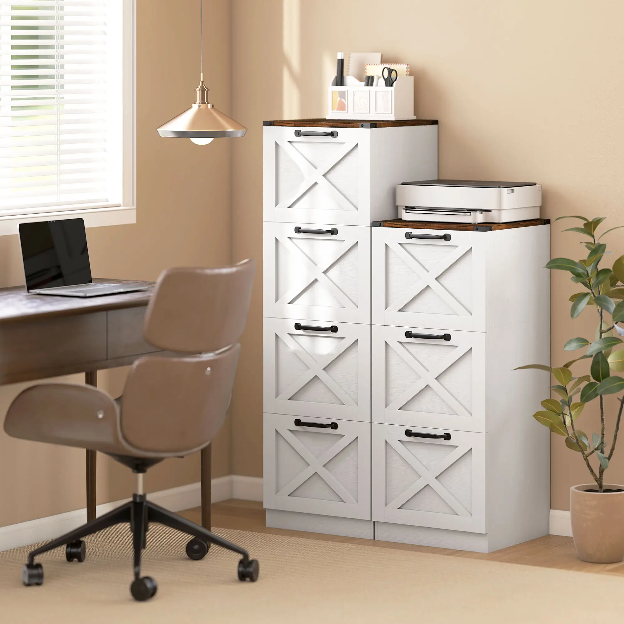 4 Drawer File Cabinet, Vertical Farmhouse Filing Cabinet, White - Image 9
