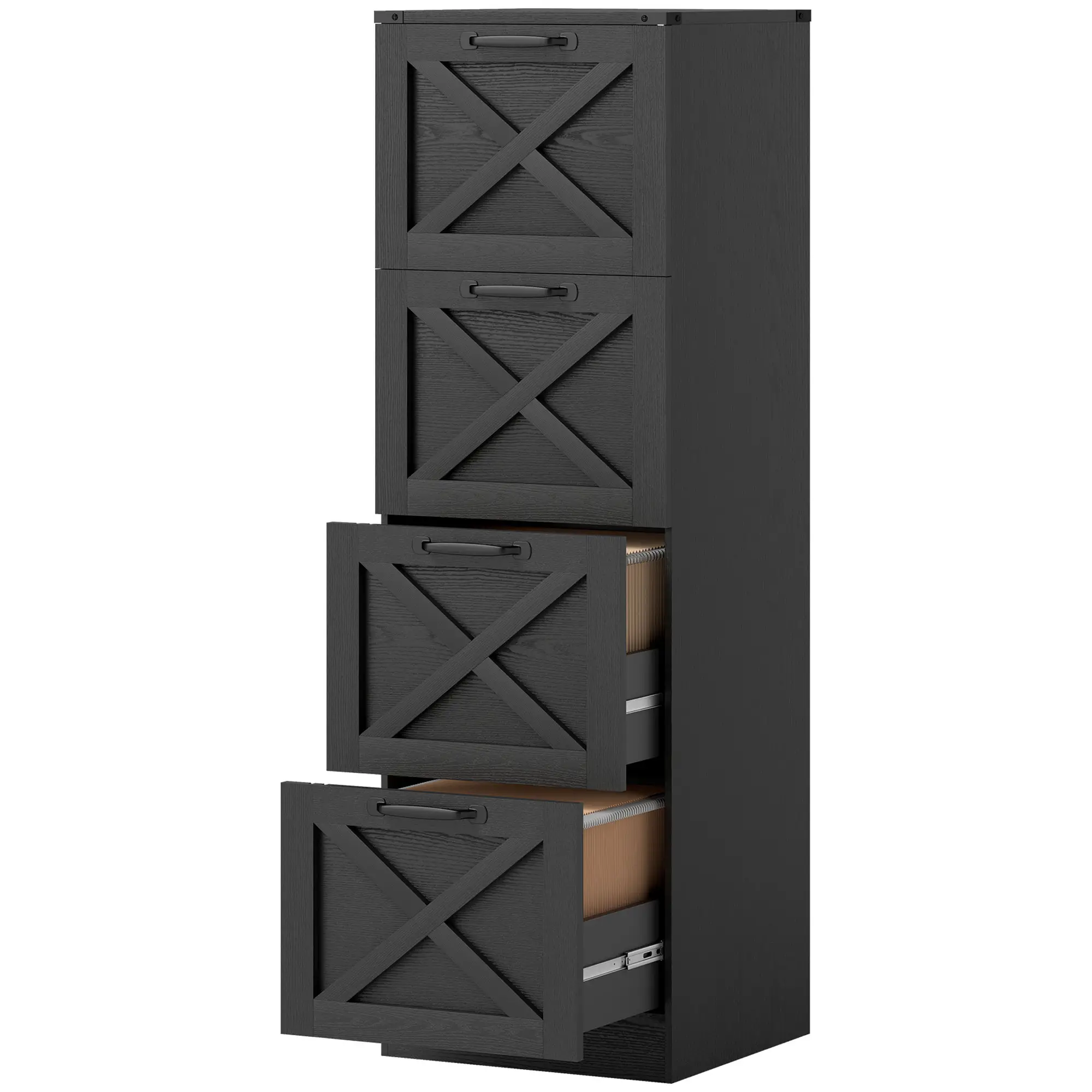 4-Drawer File Cabinet, Vertical Farmhouse, Fits A4, Black