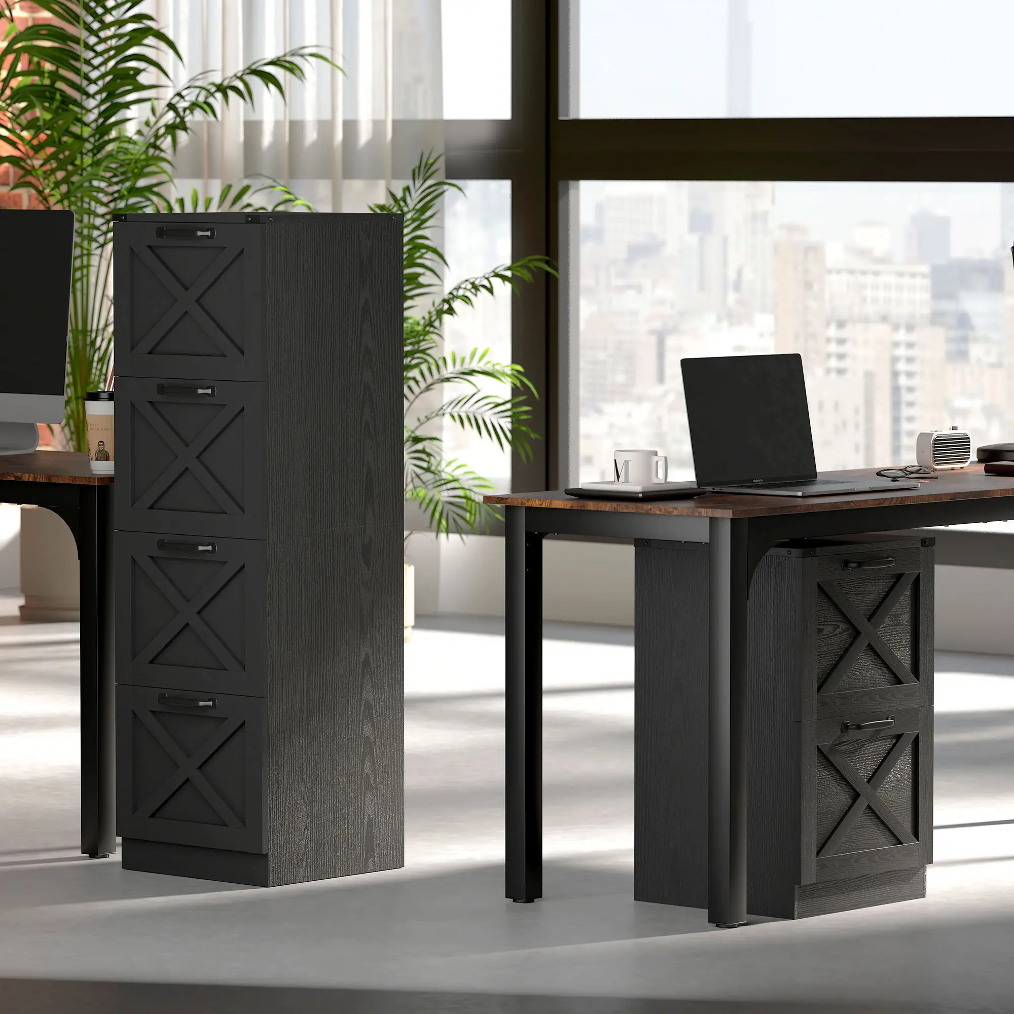 4-Drawer File Cabinet, Vertical Farmhouse, Fits A4, Black - Image 10