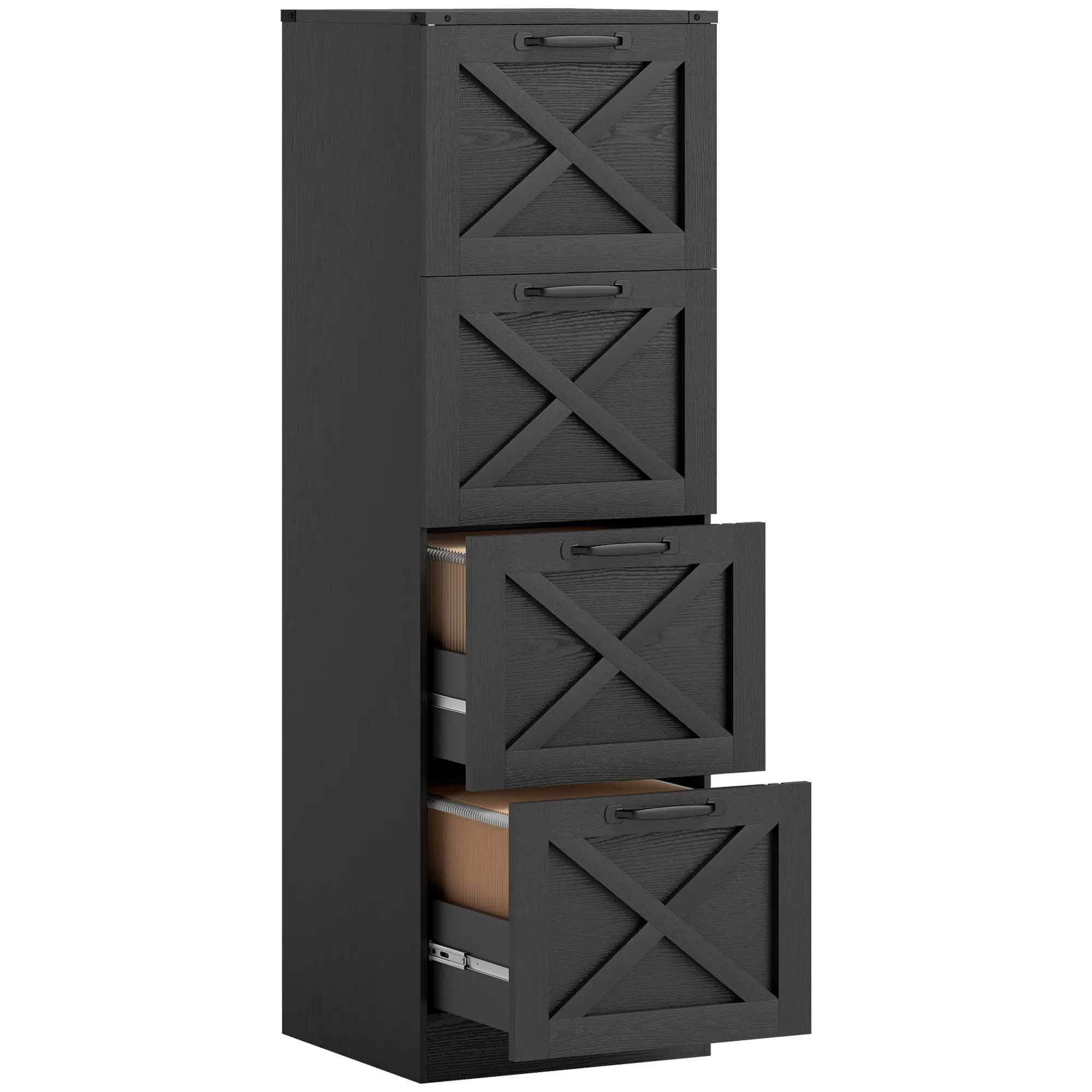 4-Drawer File Cabinet, Vertical Farmhouse, Fits A4, Black - Image 11