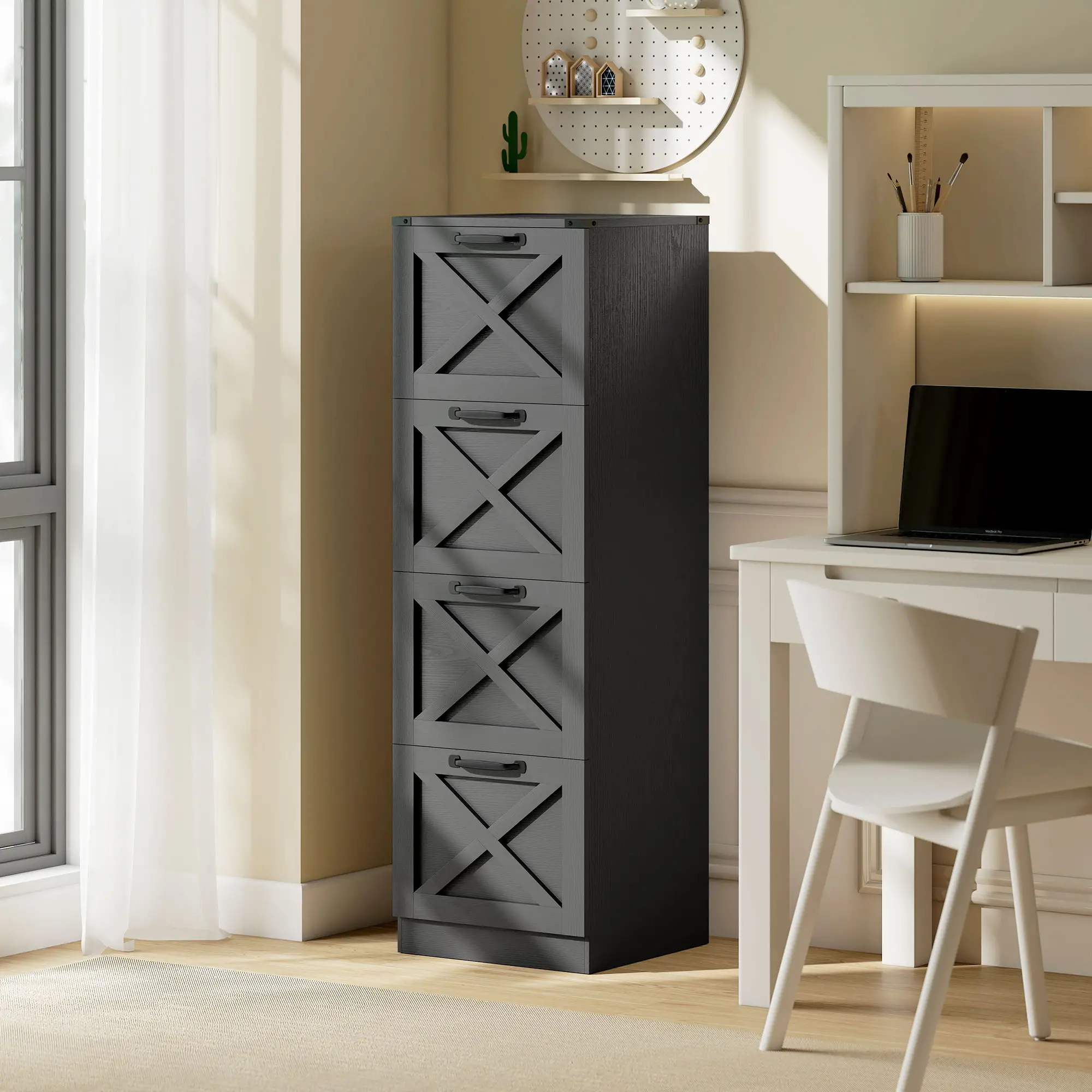 4-Drawer File Cabinet, Vertical Farmhouse, Fits A4, Black - Image 8