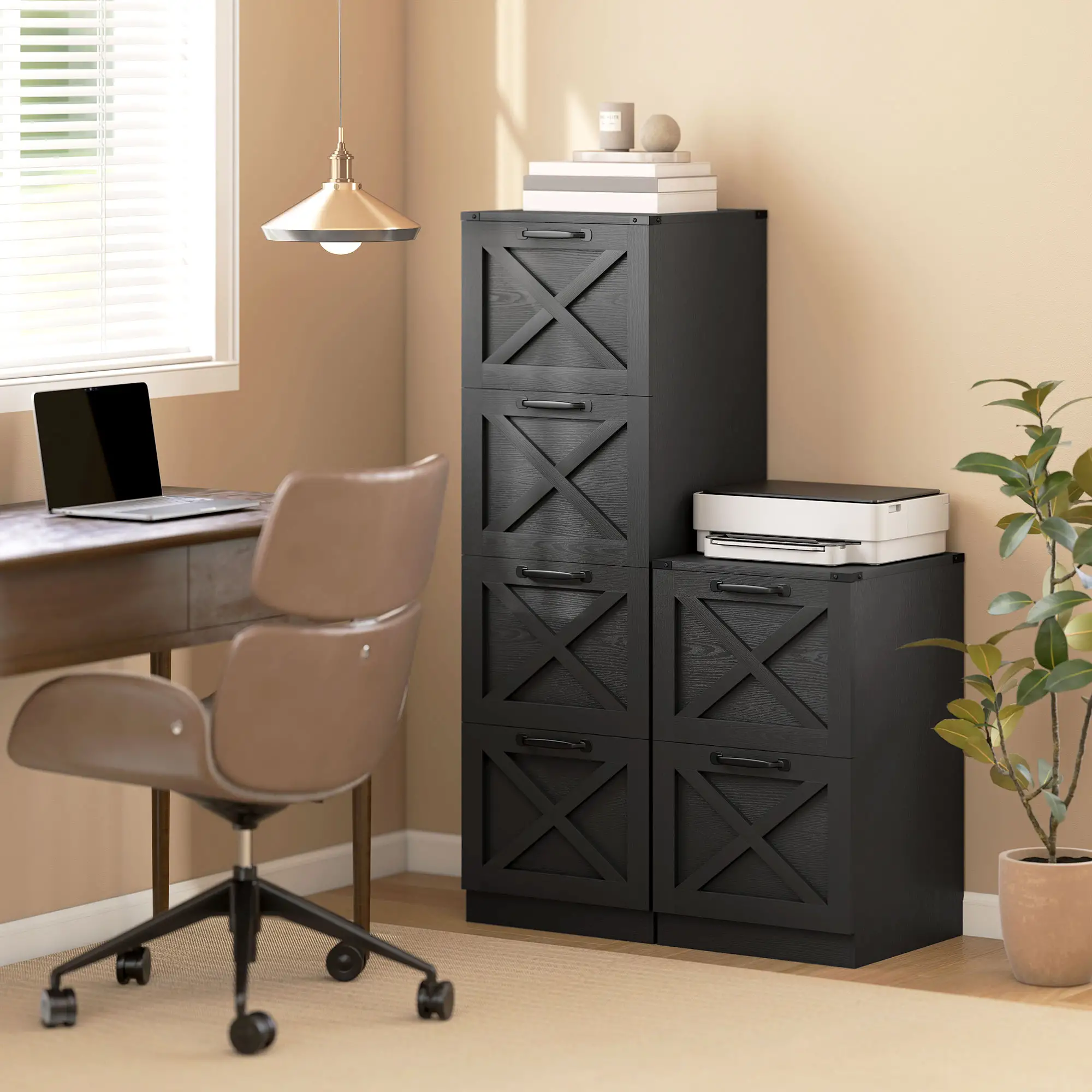 4-Drawer File Cabinet, Vertical Farmhouse, Fits A4, Black - Image 9