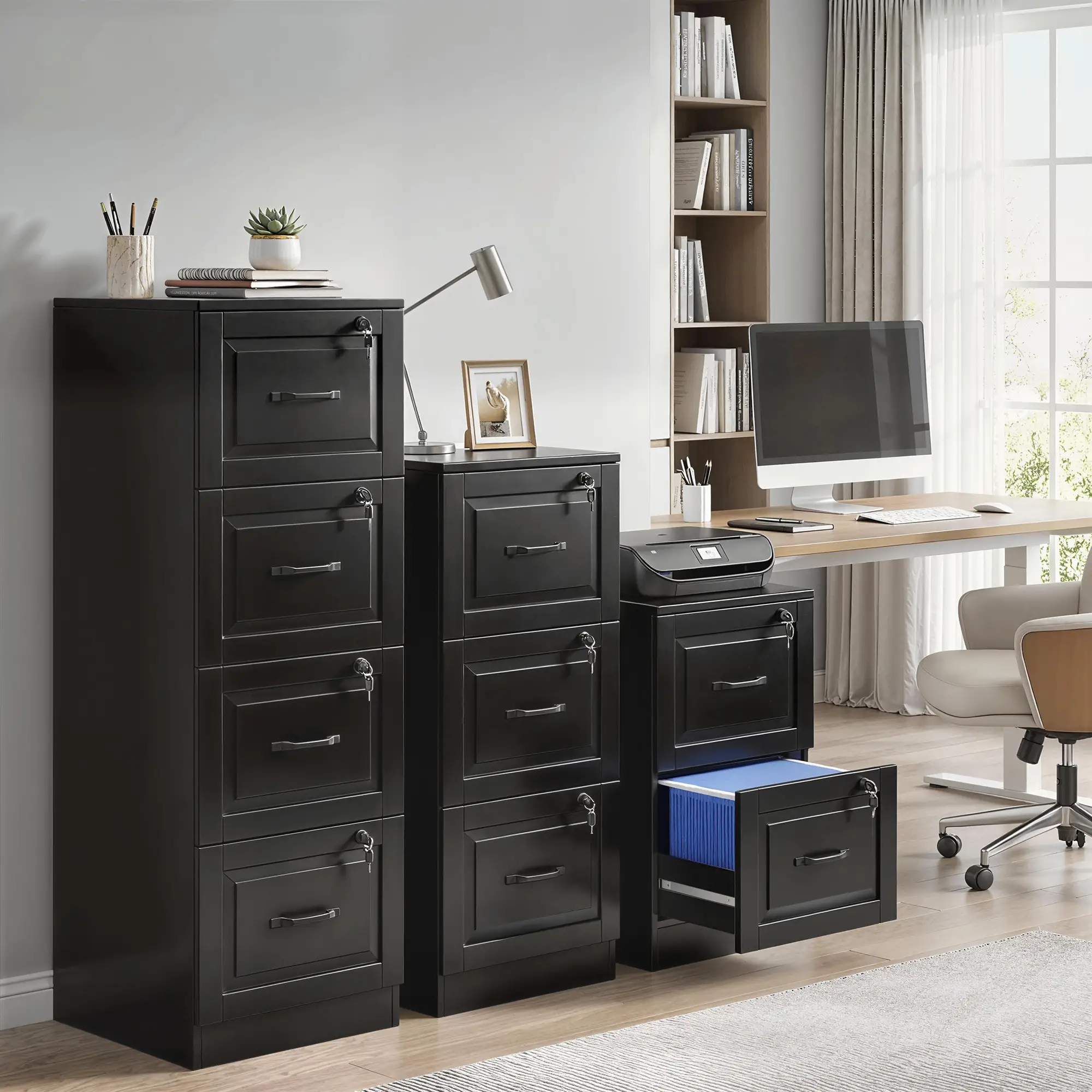4 Drawer File Cabinet With Lock, Adjustable Hanging Bars, Black - Image 10