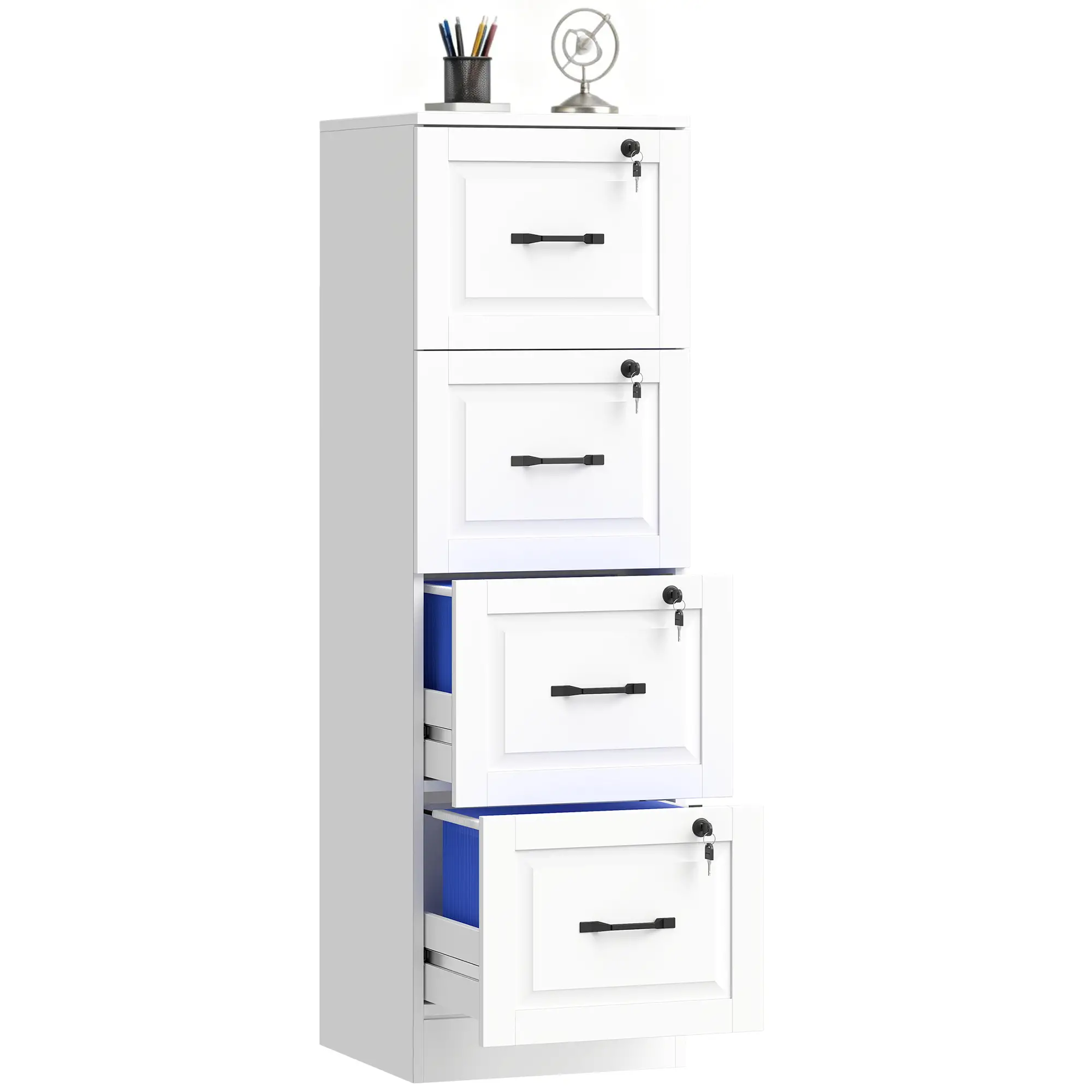 4 Drawer File Cabinet With Lock, Vertical Filing Cabinet, White - Image 11