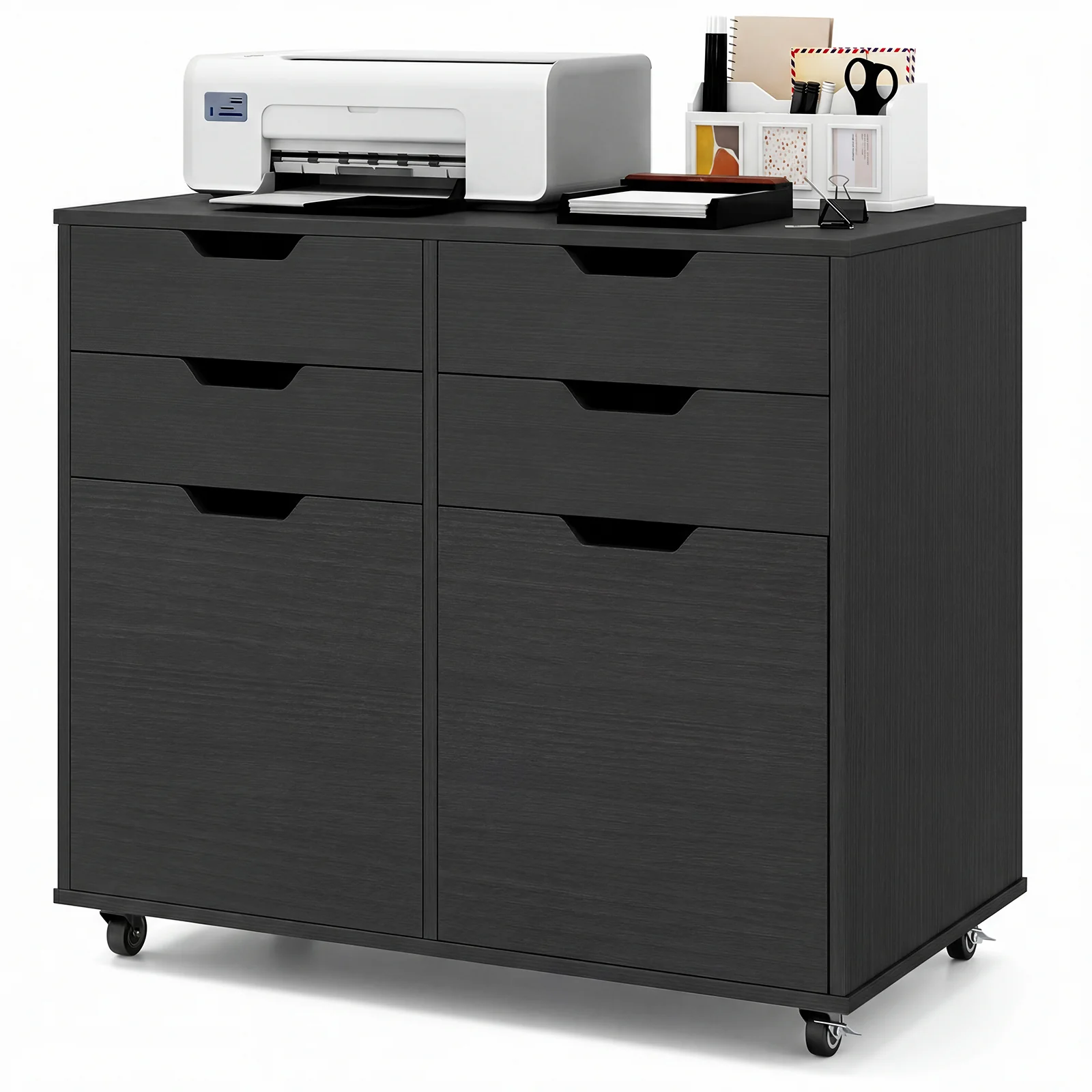 4 Drawer File Cabinet With Wheels, Black - Image 5