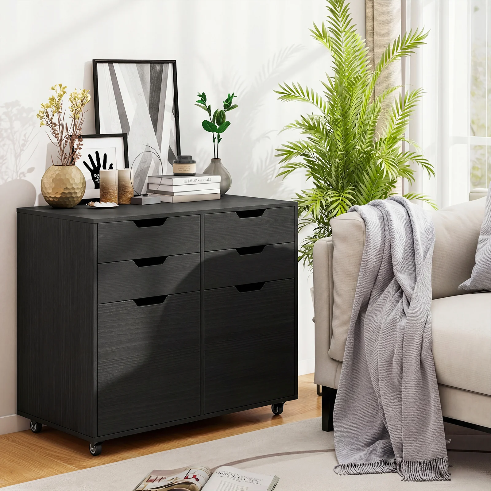 4 Drawer File Cabinet With Wheels, Black - Image 8