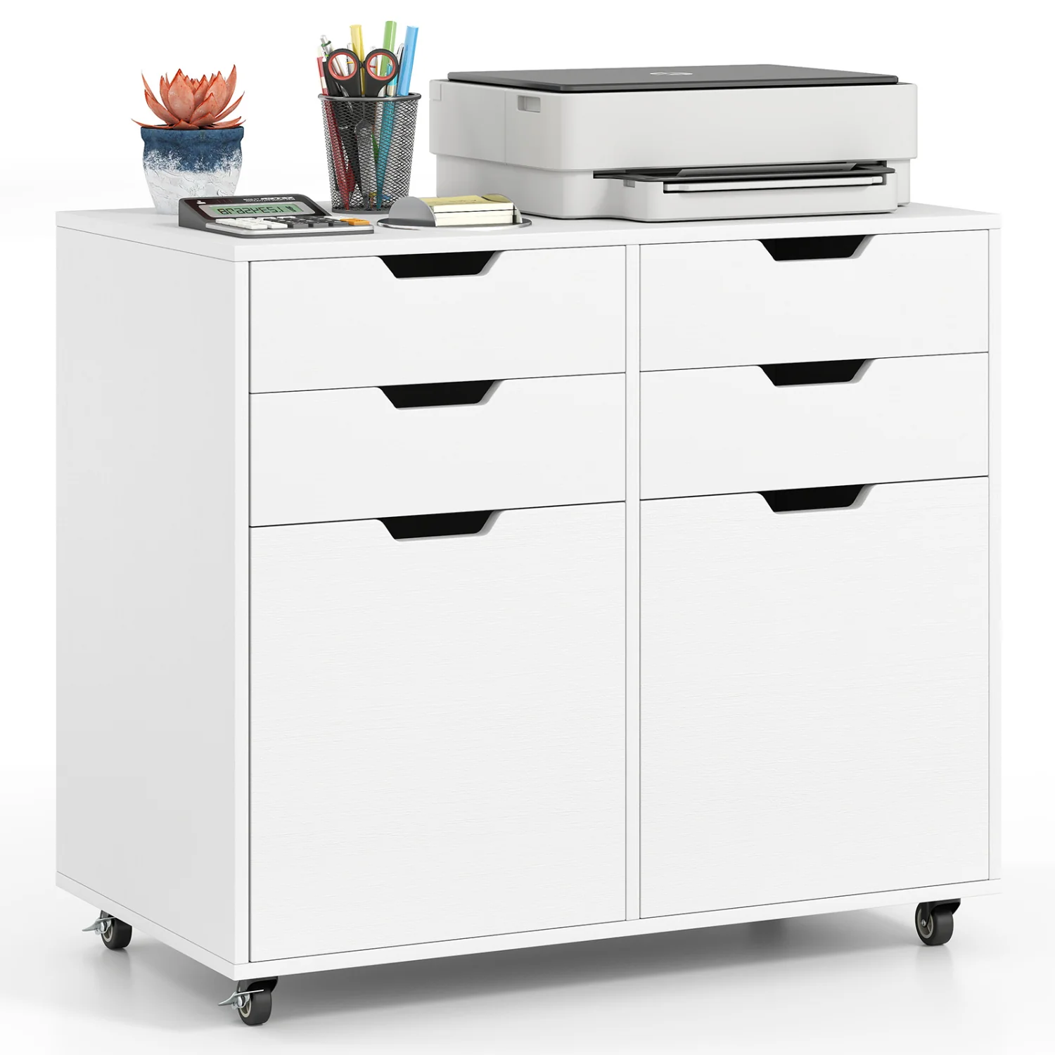 4 Drawer File Cabinet With Wheels, White - Image 4