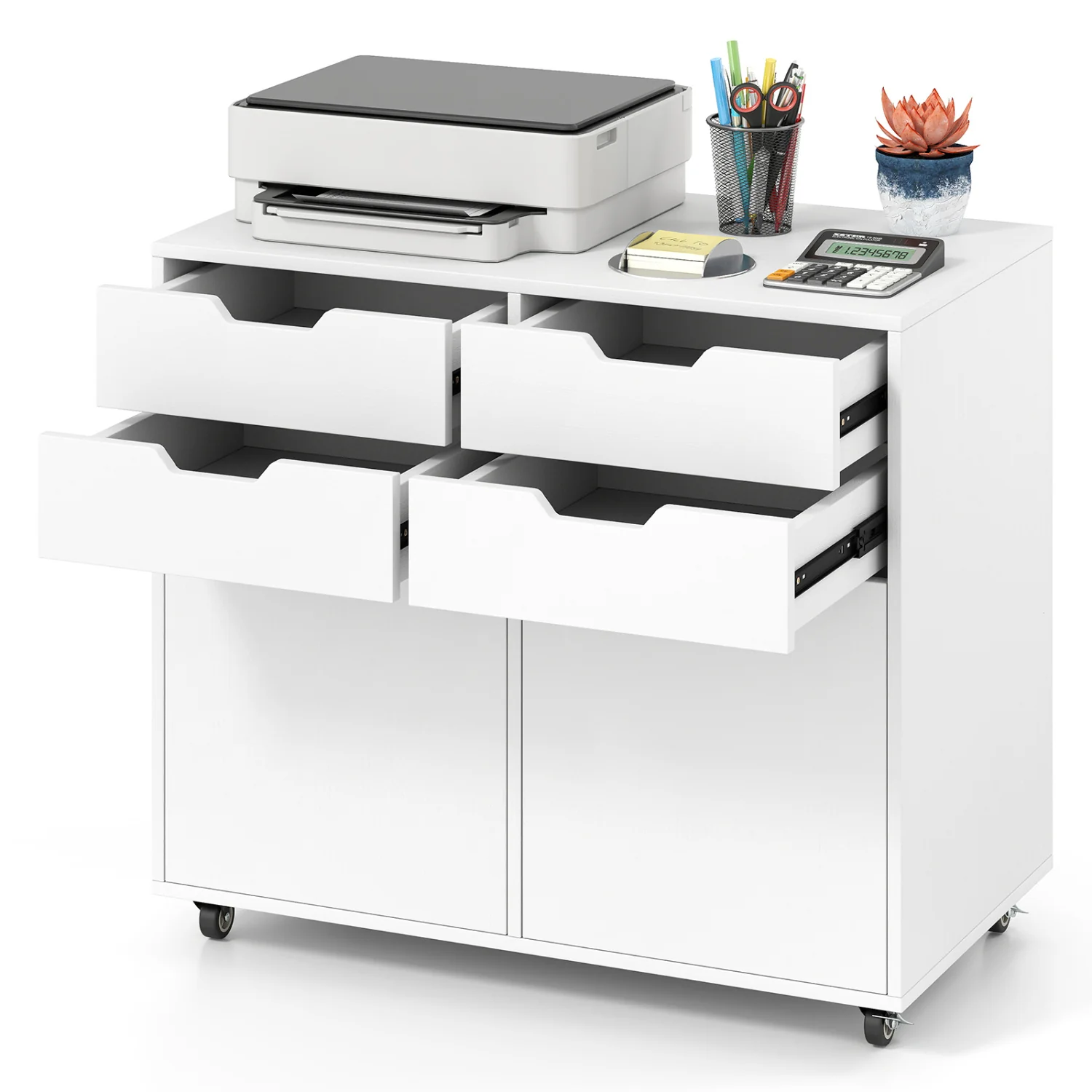 4 Drawer File Cabinet With Wheels, White - Image 5