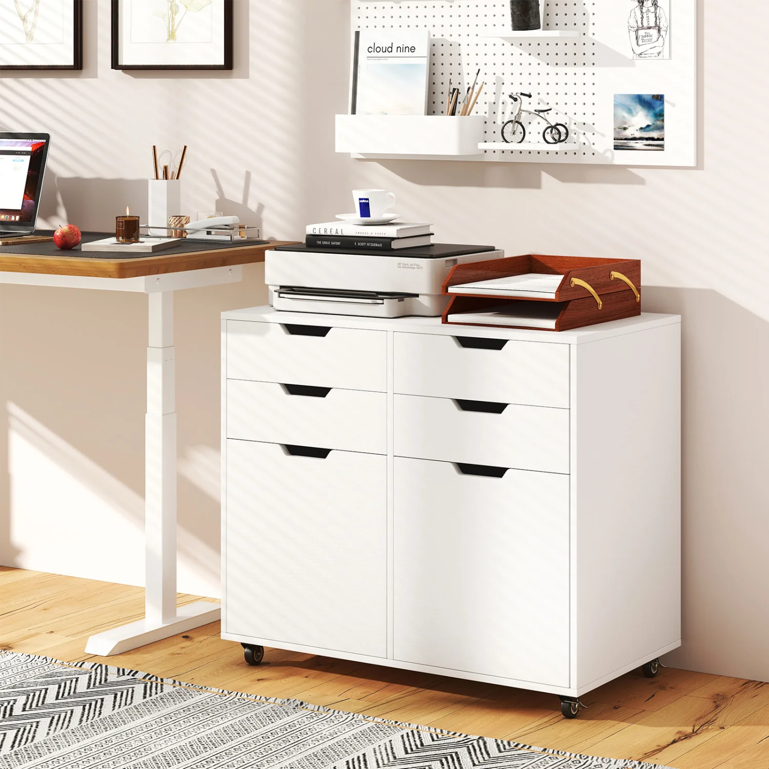 4 Drawer File Cabinet With Wheels, White - Image 7