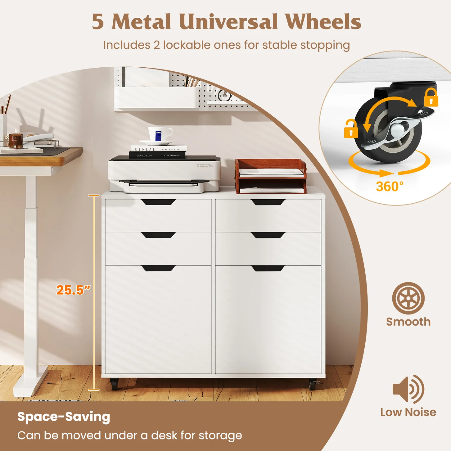 4 Drawer File Cabinet With Wheels, White - Image 9