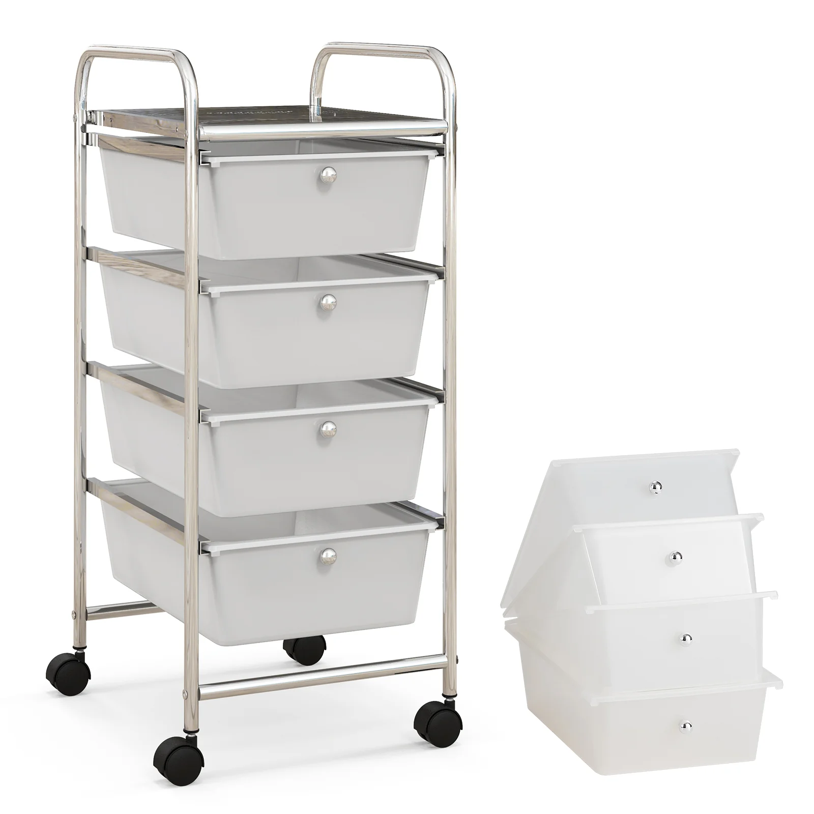 4-Drawer Rolling Cart Organizer, White - Image 4