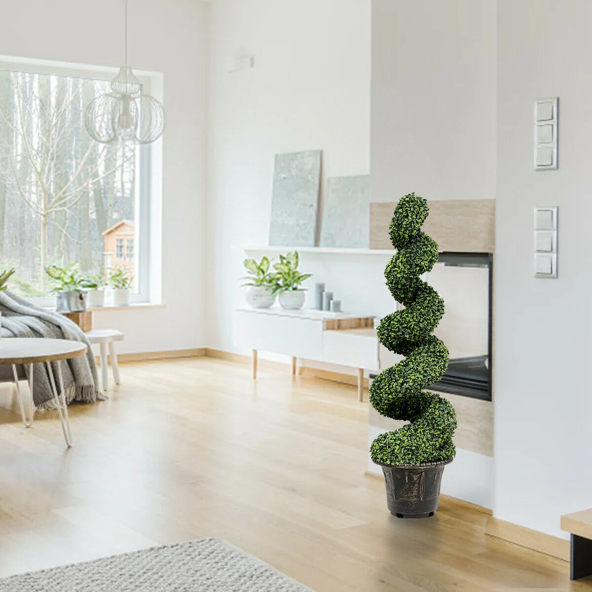 4 Feet Artificial Boxwood Spiral Tree, Green - Image 10