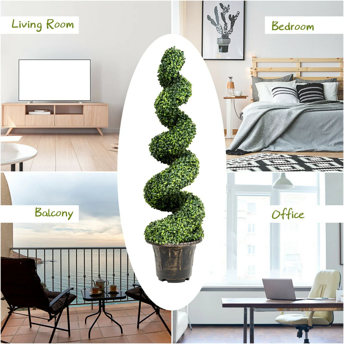 4 Feet Artificial Boxwood Spiral Tree, Green - Image 6
