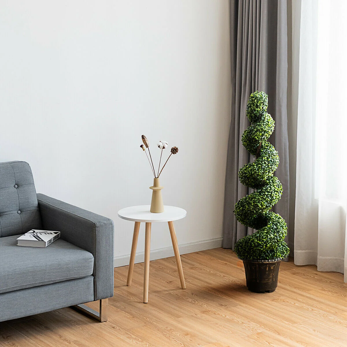4 Feet Artificial Boxwood Spiral Tree, Green - Image 9