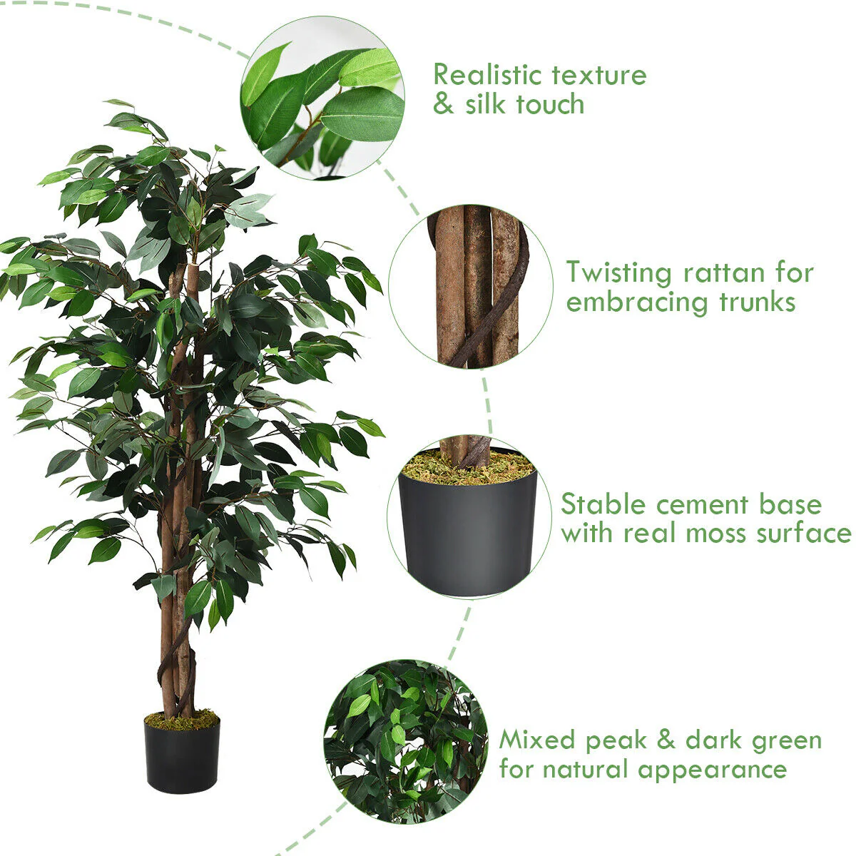4 Feet Artificial Ficus Silk Tree, Outdoor Trunks, Green - Image 7