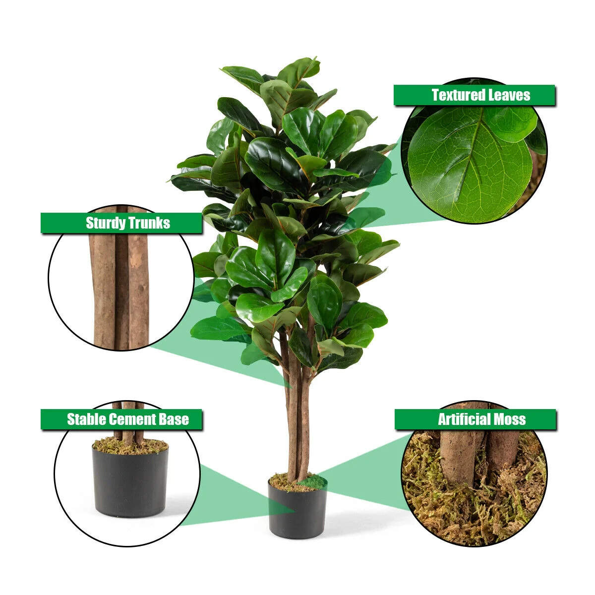 4 Feet Artificial Fiddle Leaf Fig Tree, Green - Image 8