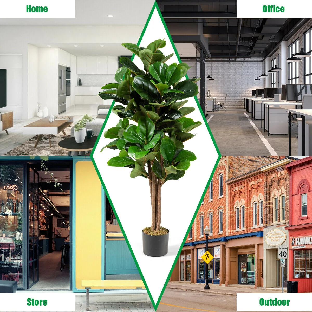 4 Feet Artificial Fiddle Leaf Fig Tree, Green - Image 9