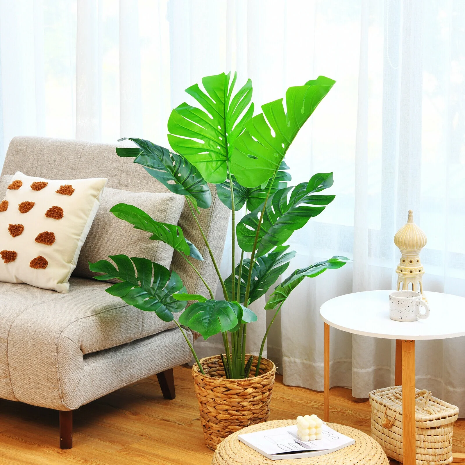 4 Feet Artificial Monstera Deliciosa Tree, 10 Leaves, Green - Image 2