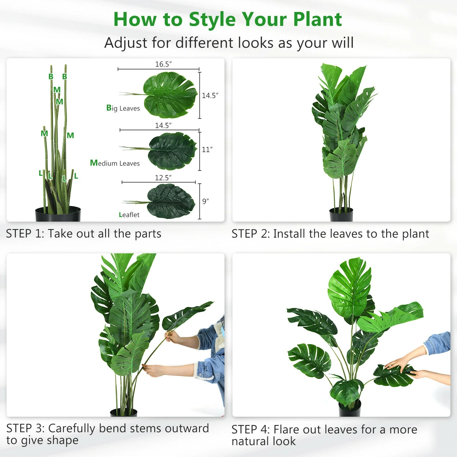 4 Feet Artificial Monstera Deliciosa Tree, 10 Leaves, Green - Image 7