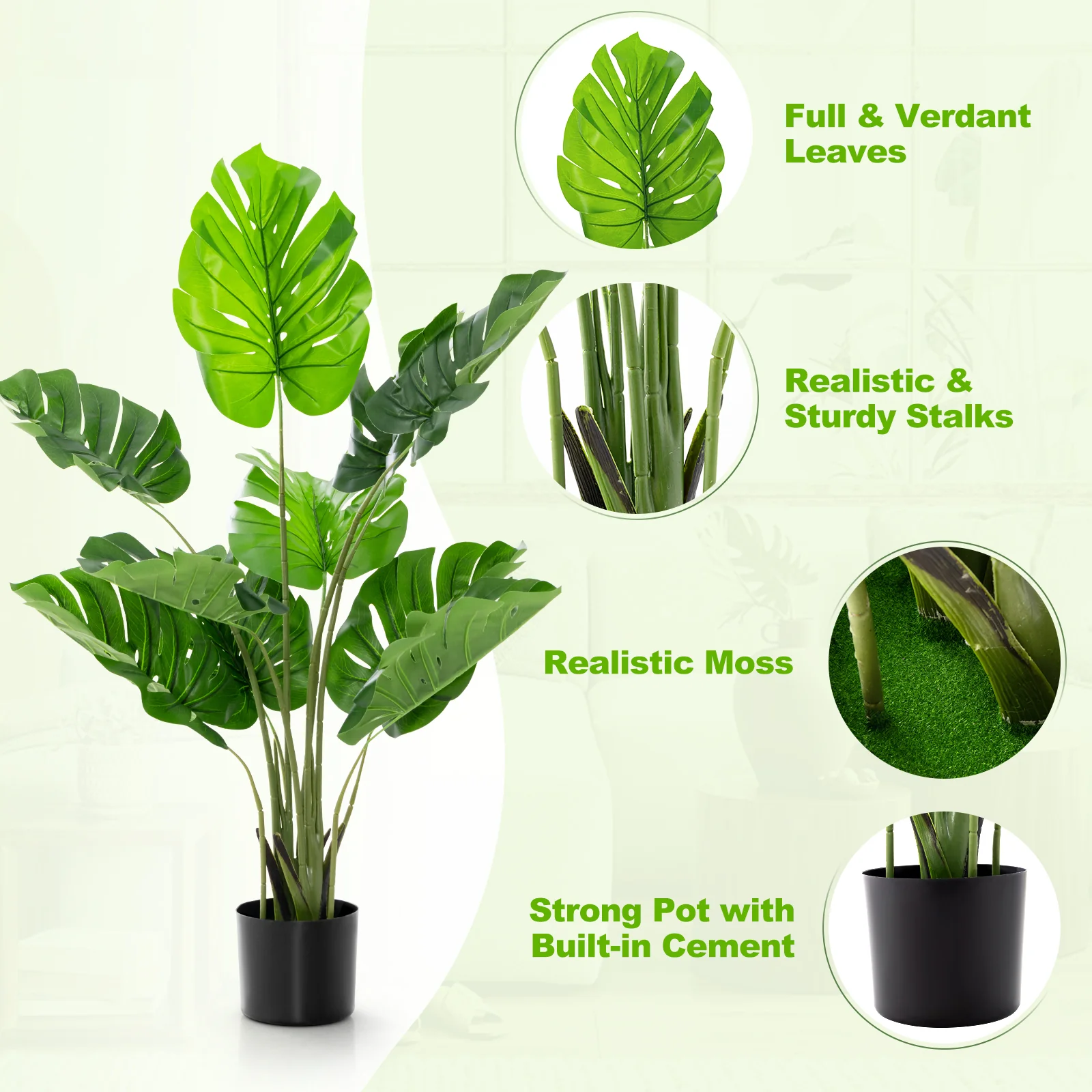4 Feet Artificial Monstera Deliciosa Tree, 10 Leaves, Green - Image 8