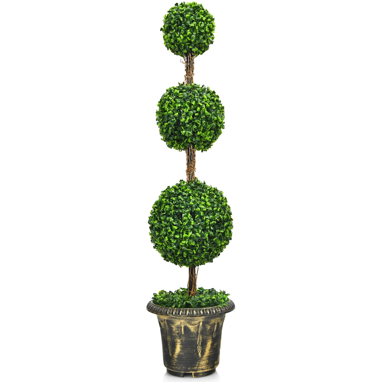 4 Feet Artificial Topiary Triple Ball Tree Plant, Green - Image 4