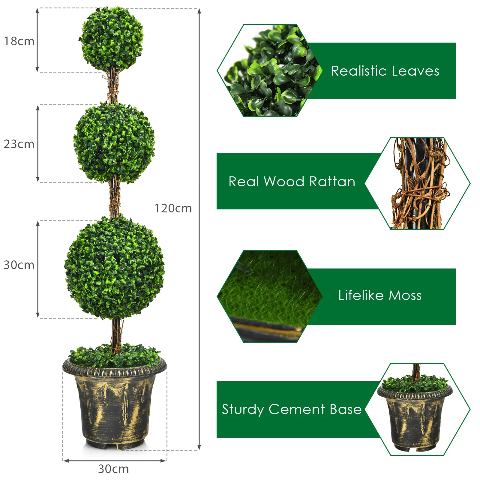 4 Feet Artificial Topiary Triple Ball Tree Plant, Green - Image 6