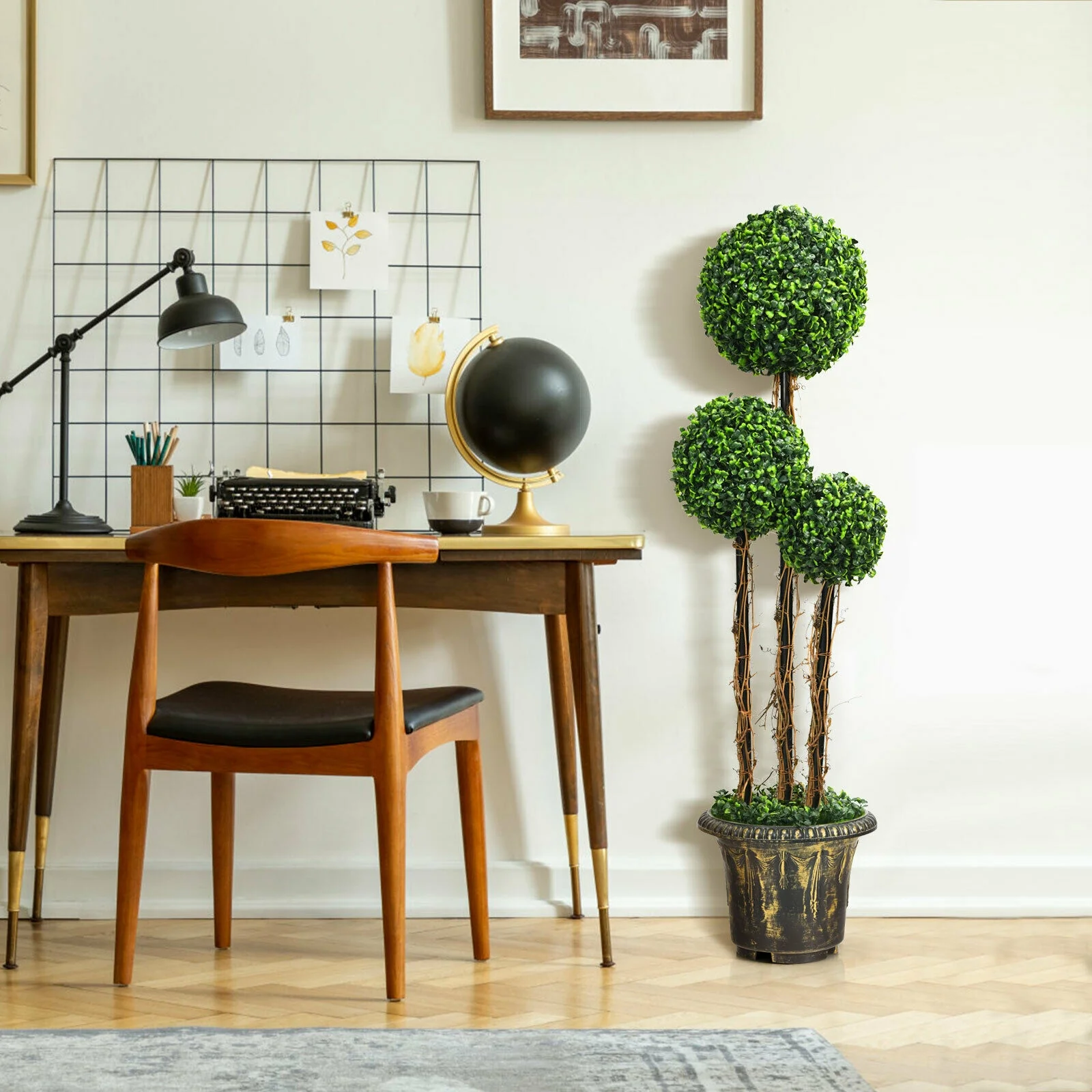 4 Feet Artificial UV Resistant Topiary Triple Ball Tree Plant, Green - Image 2