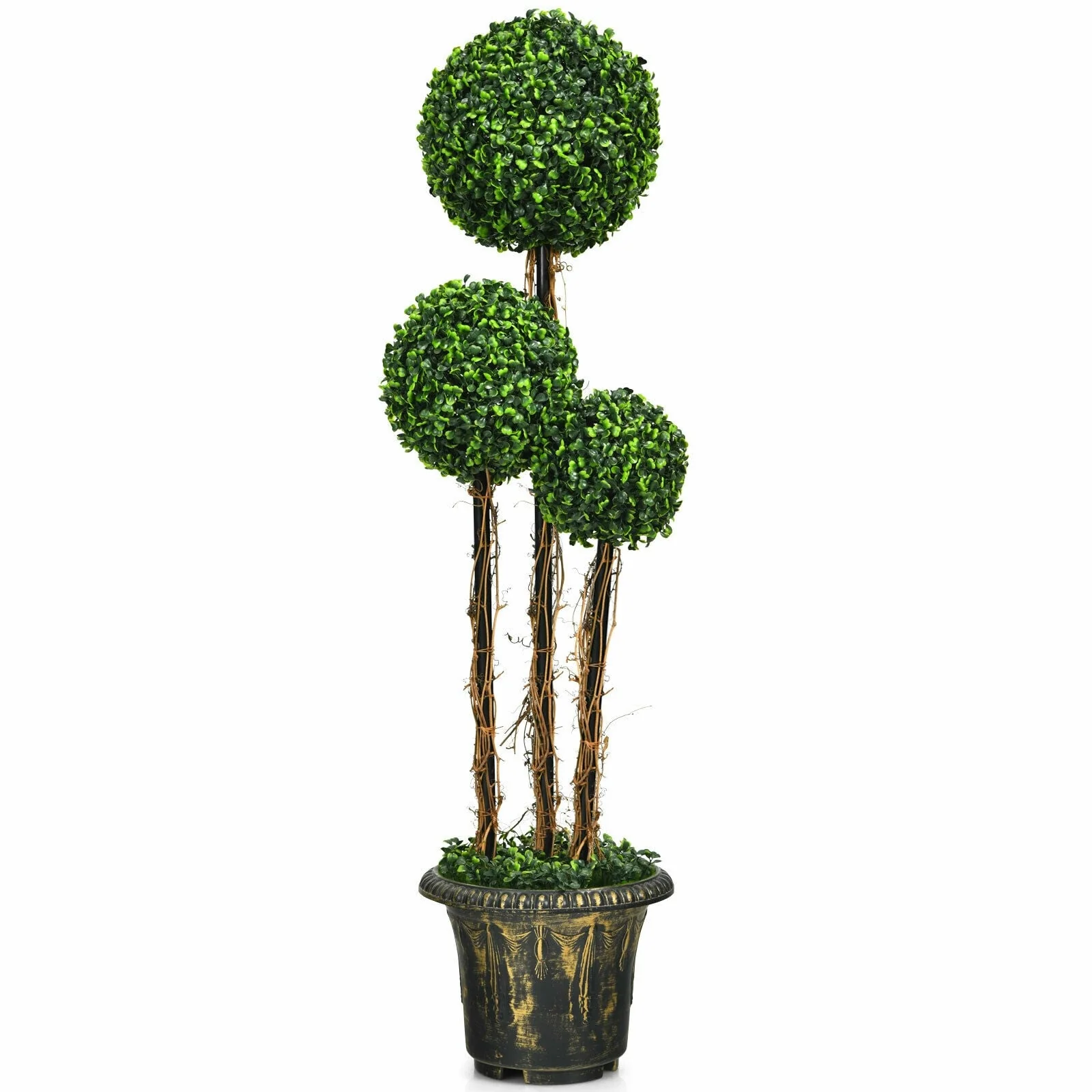 4 Feet Artificial UV Resistant Topiary Triple Ball Tree Plant, Green - Image 4