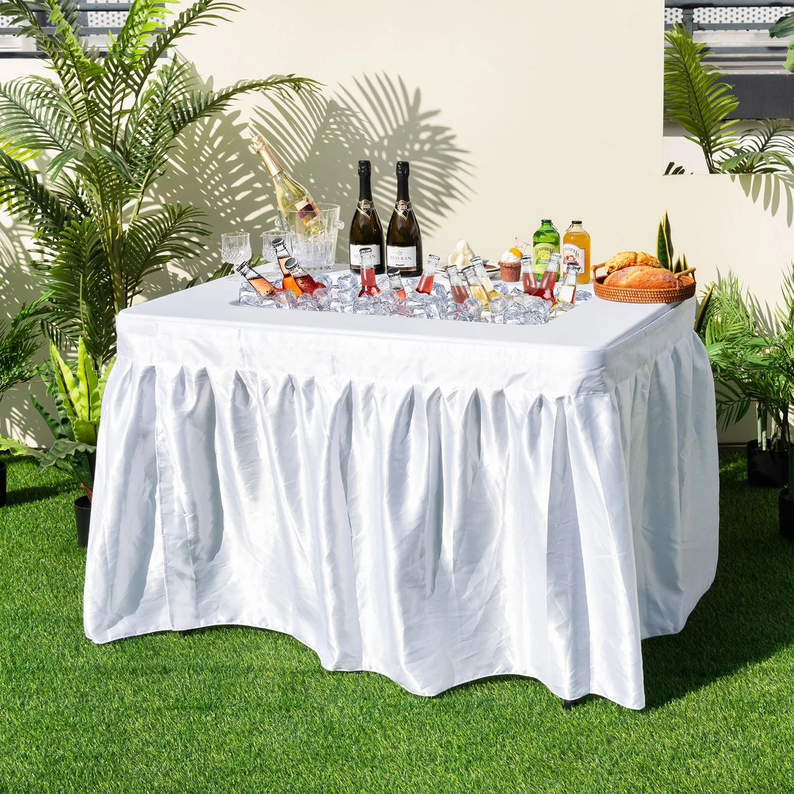 4 Feet Folding Ice Bin Table With Skirt, For Camping Picnic Wedding, White - Image 3