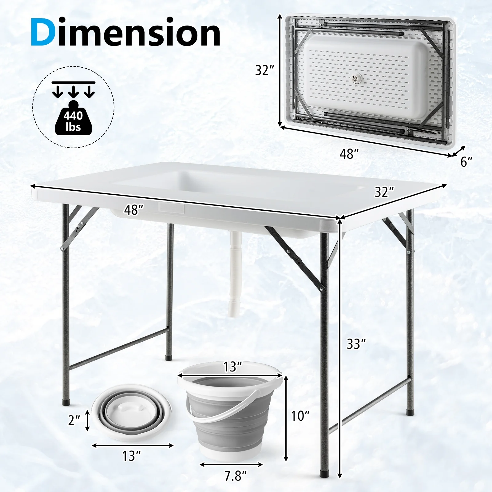 4 Feet Folding Ice Bin Table With Skirt, For Camping Picnic Wedding, White - Image 6