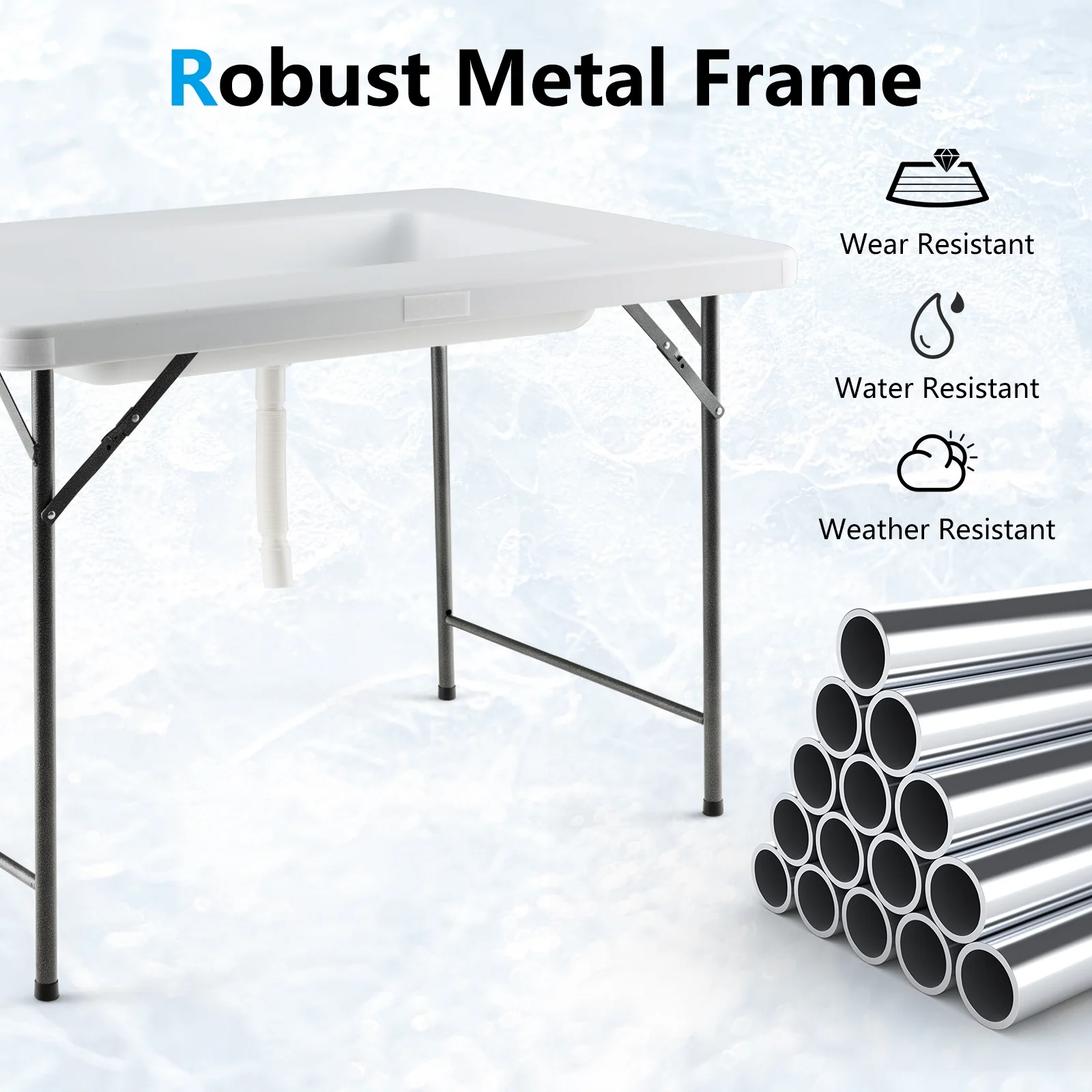 4 Feet Folding Ice Bin Table With Skirt, For Camping Picnic Wedding, White - Image 8