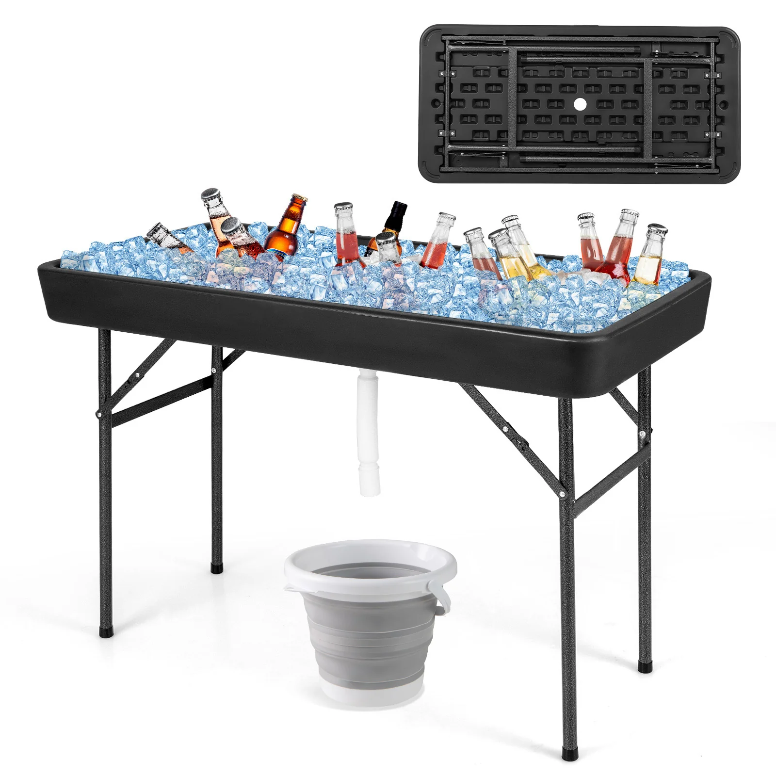 4 Feet Plastic Folding Table With Skirt, Black