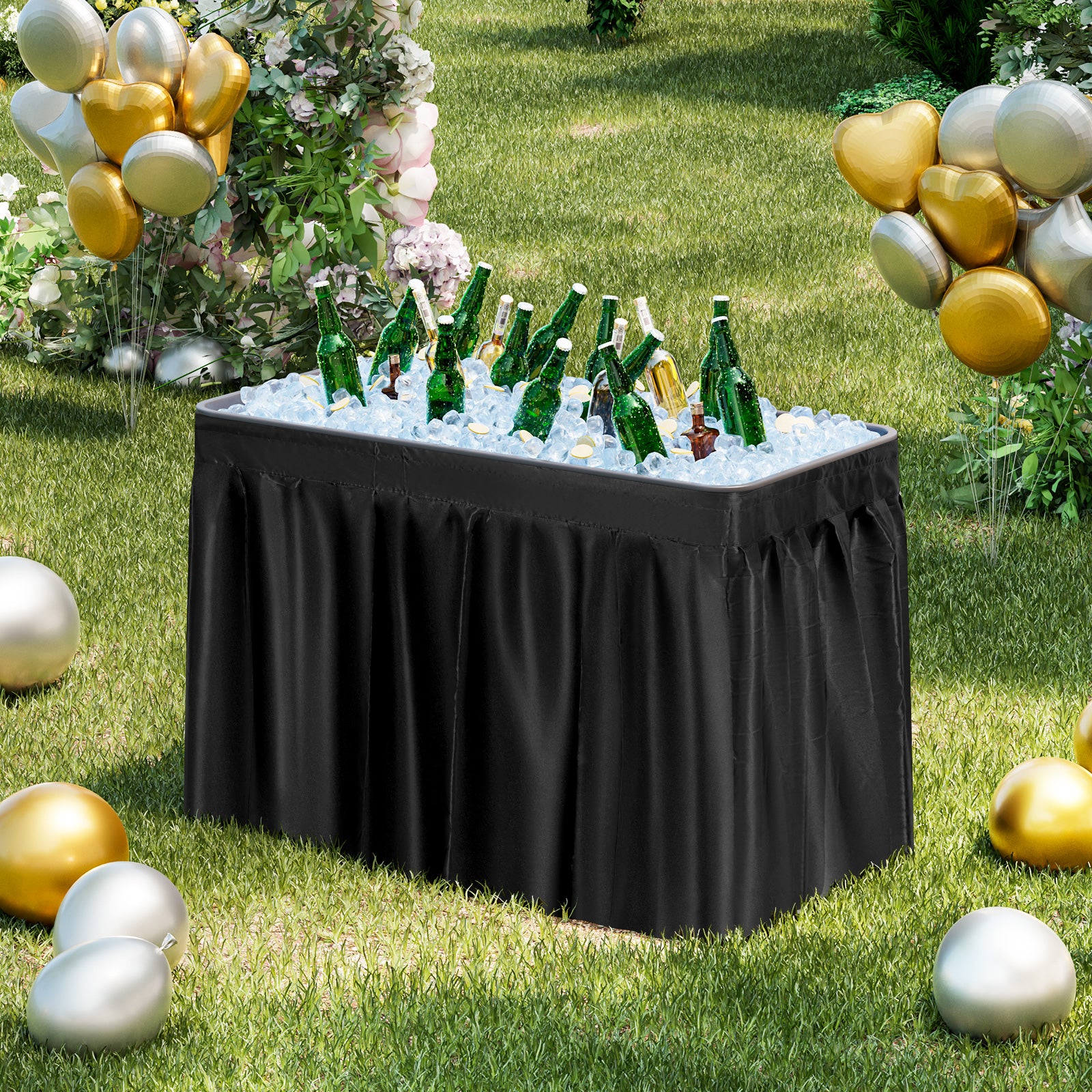 4 Feet Plastic Folding Table With Skirt, Black - Image 2
